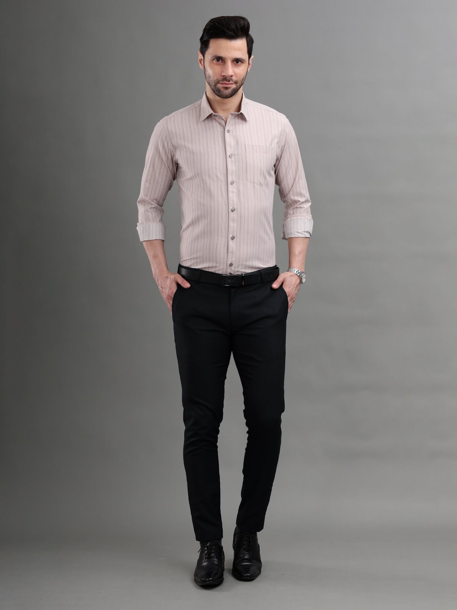 M Excess Stripes Brown Dress Shirt