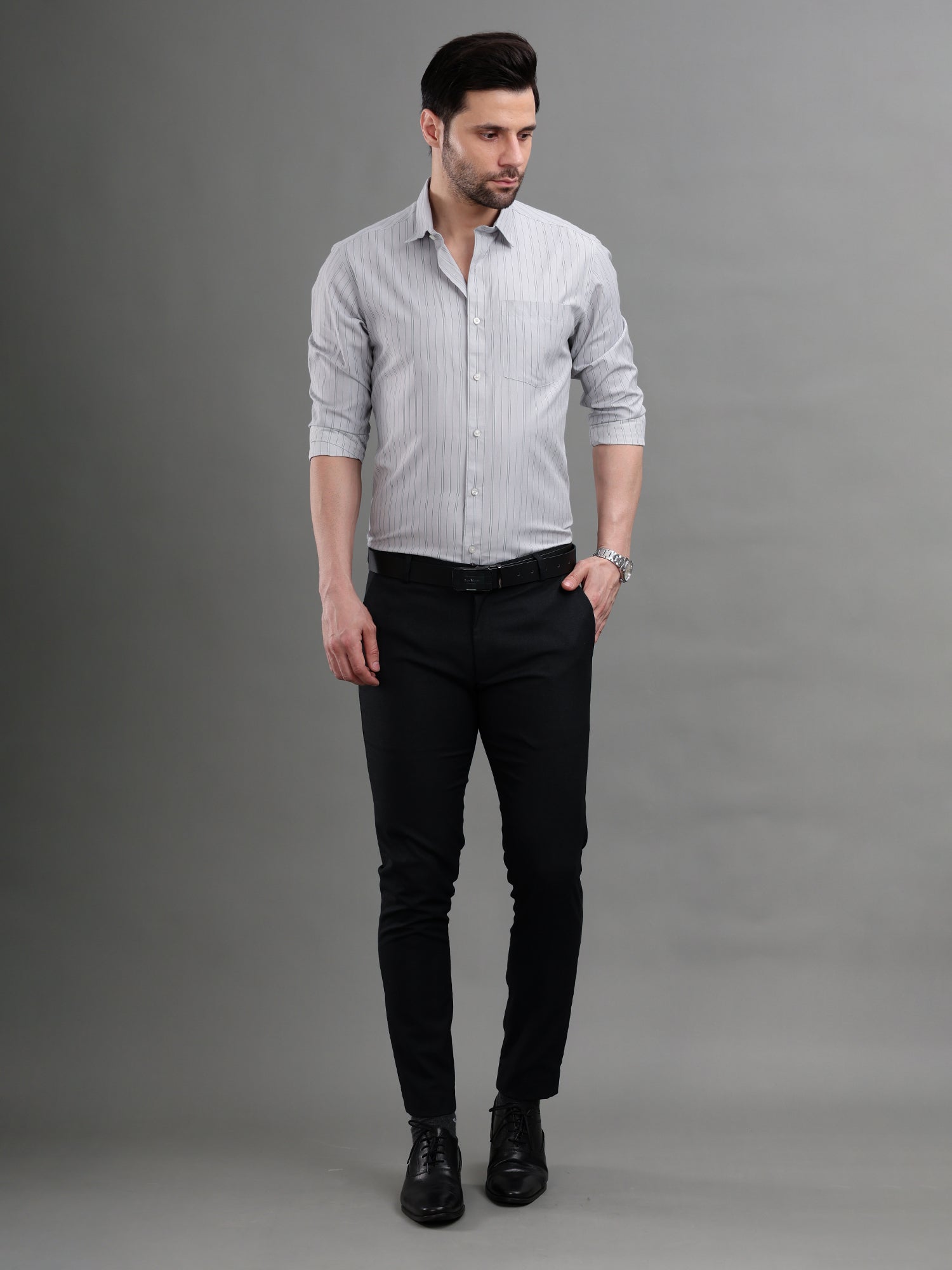 M Excess Stripes Blue & Black Dress Shirt