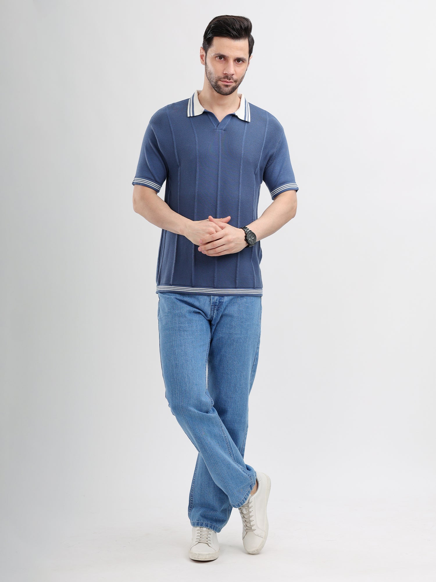 M Excess Blue Knit Polo