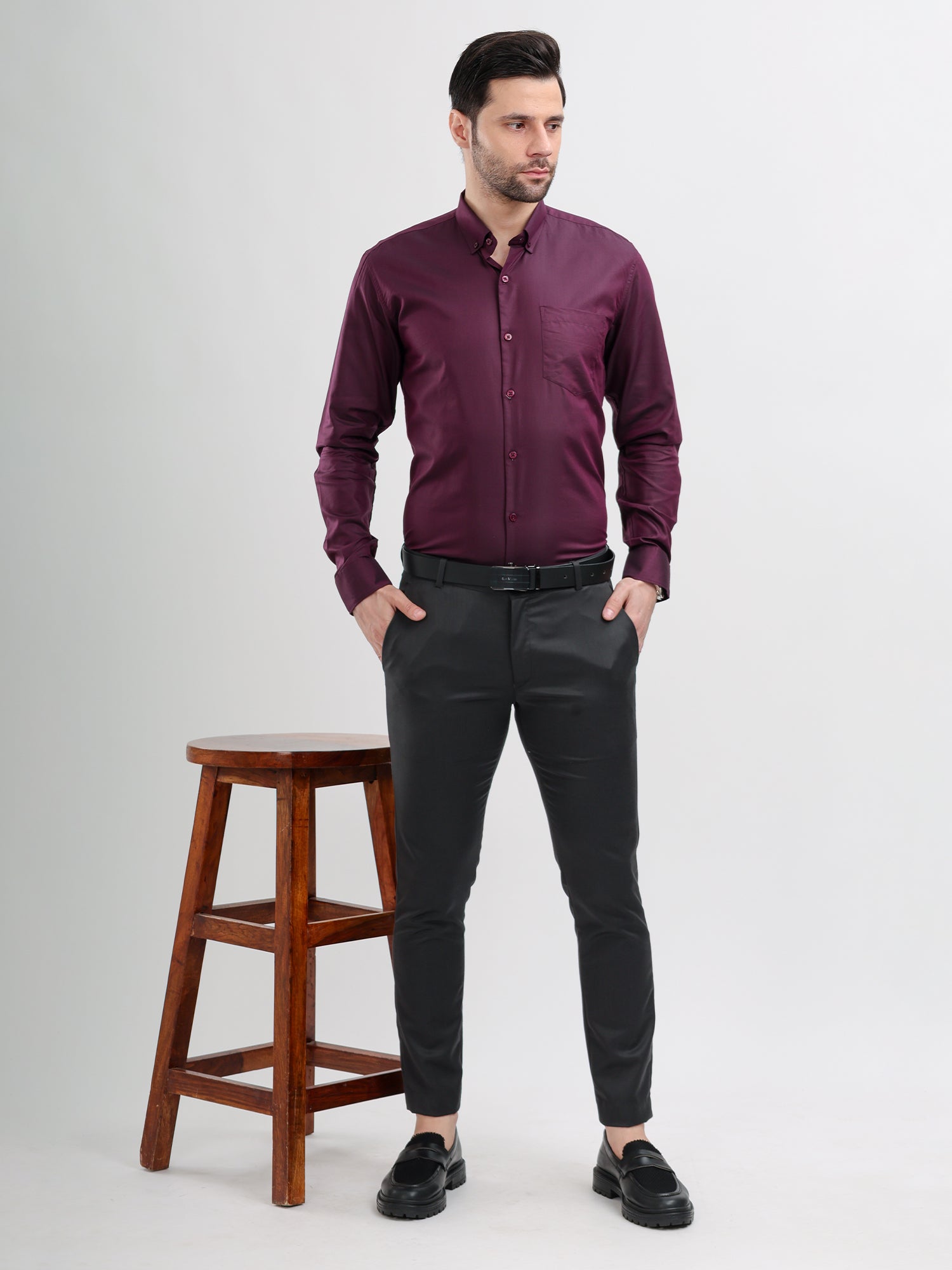 M Excess Solid Grape Dress Shirt