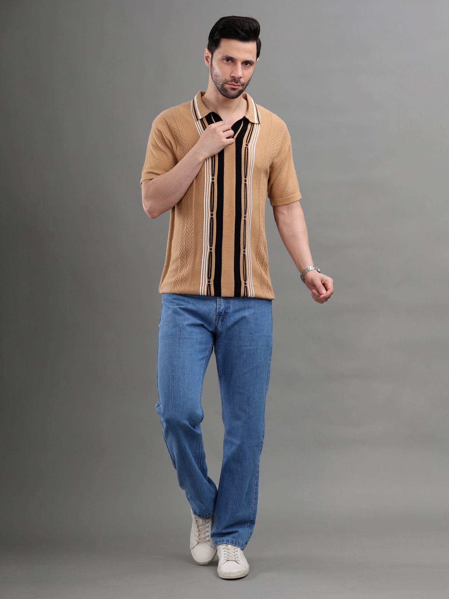 M Excess Tan Knit Polo