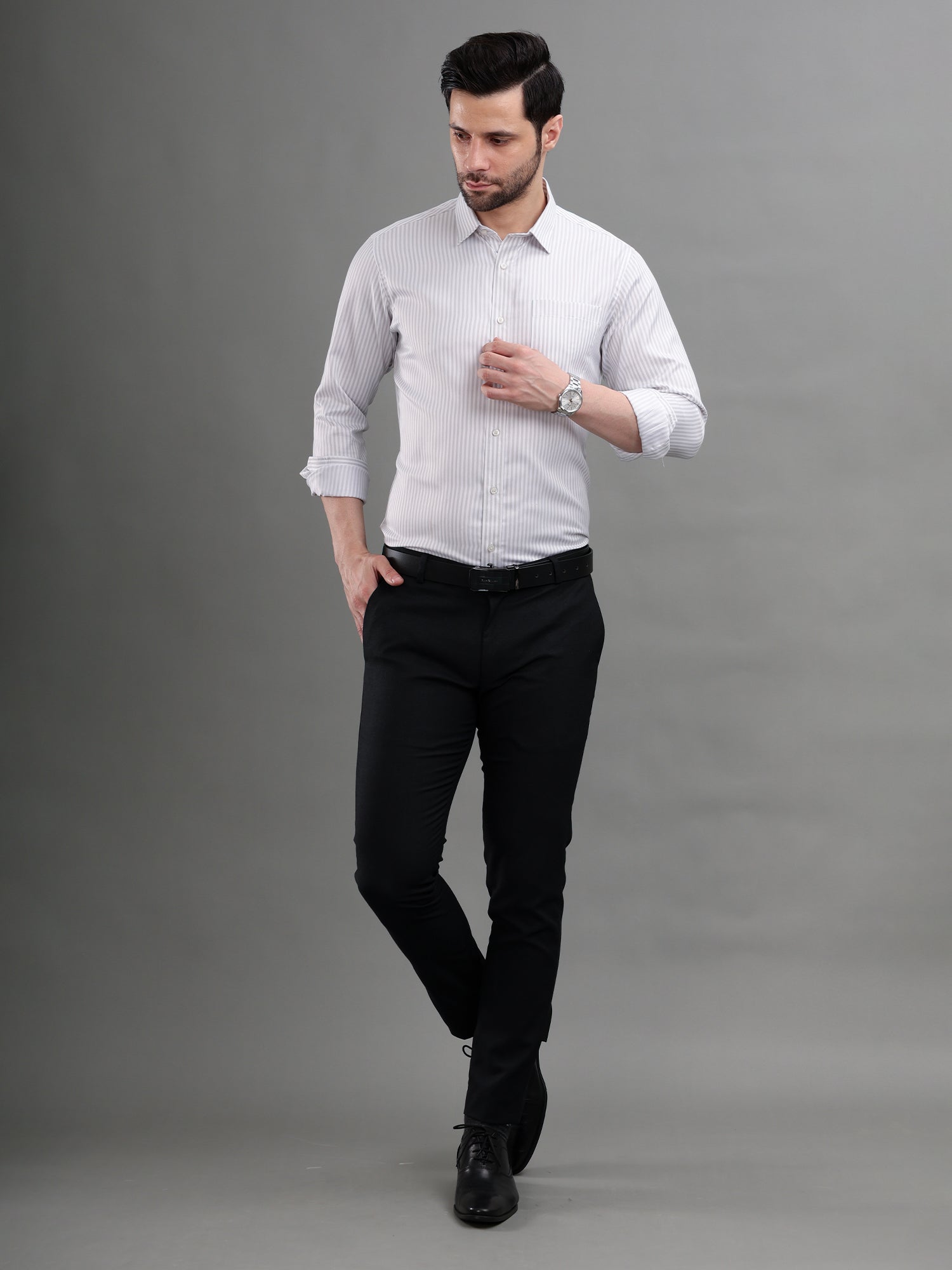 M Excess Stripes White Dress Shirt