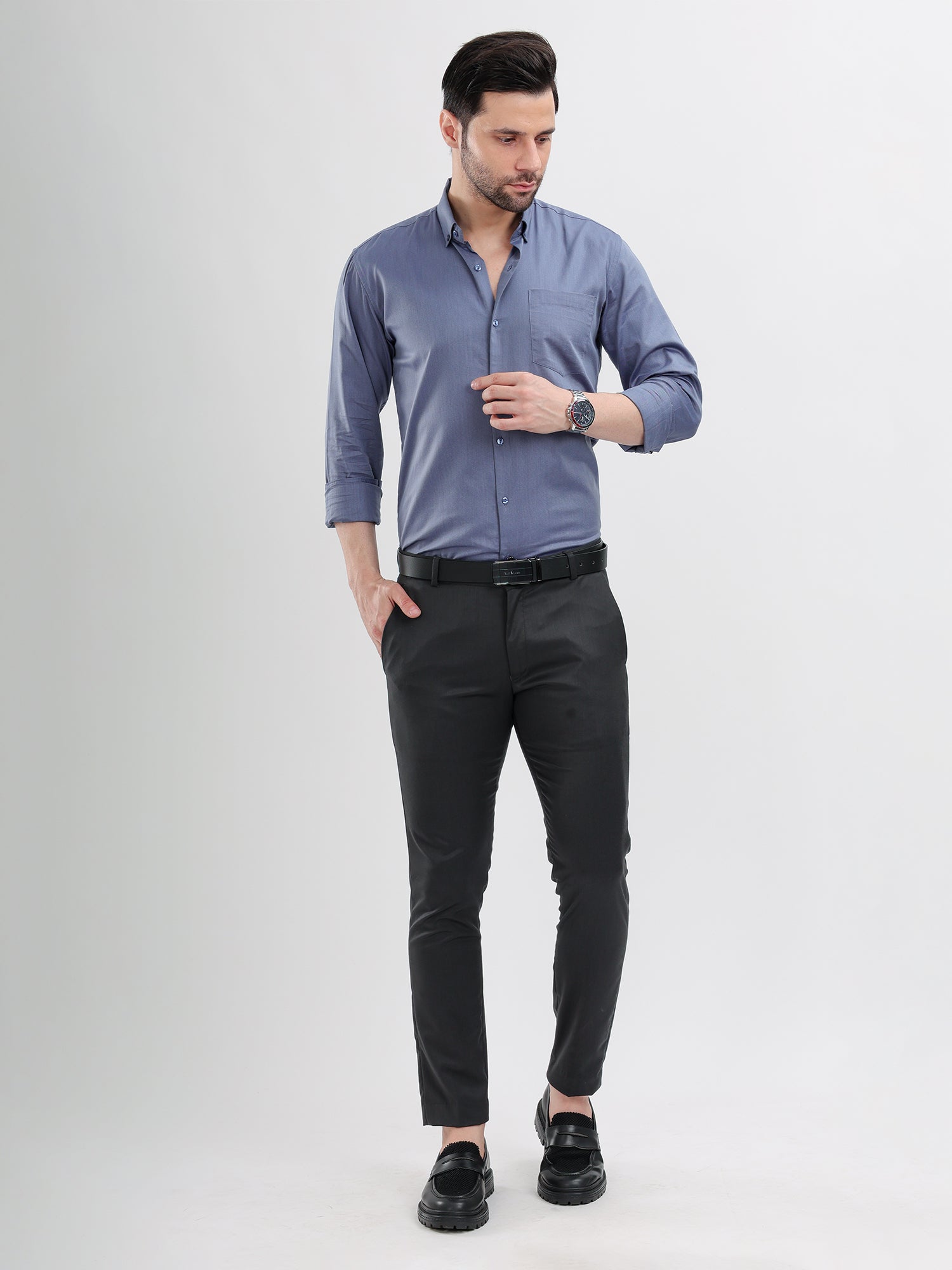 M Excess Solid Cobalt Blue Dress Shirt