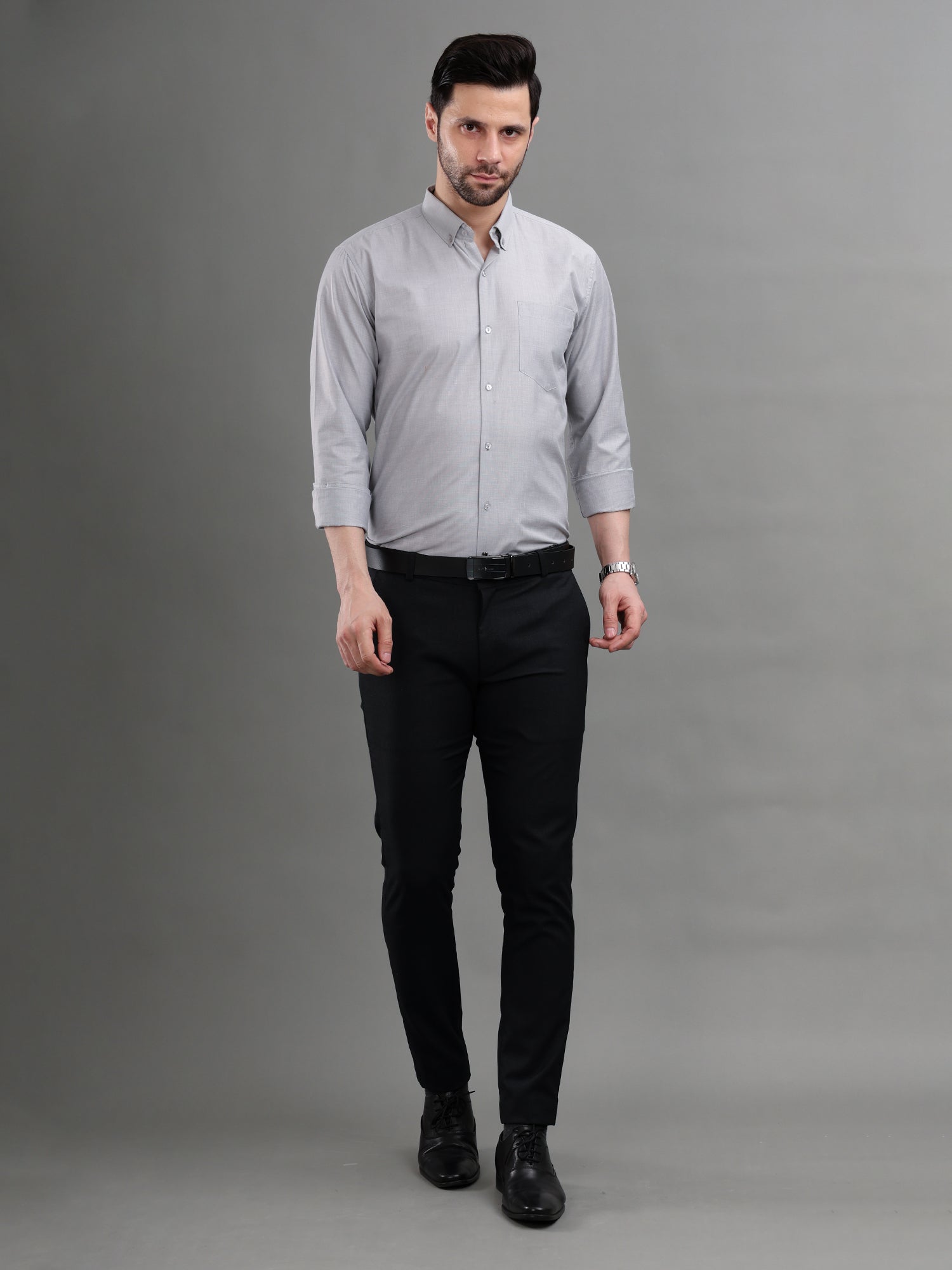 M Excess Solid Grey Dress Shirt