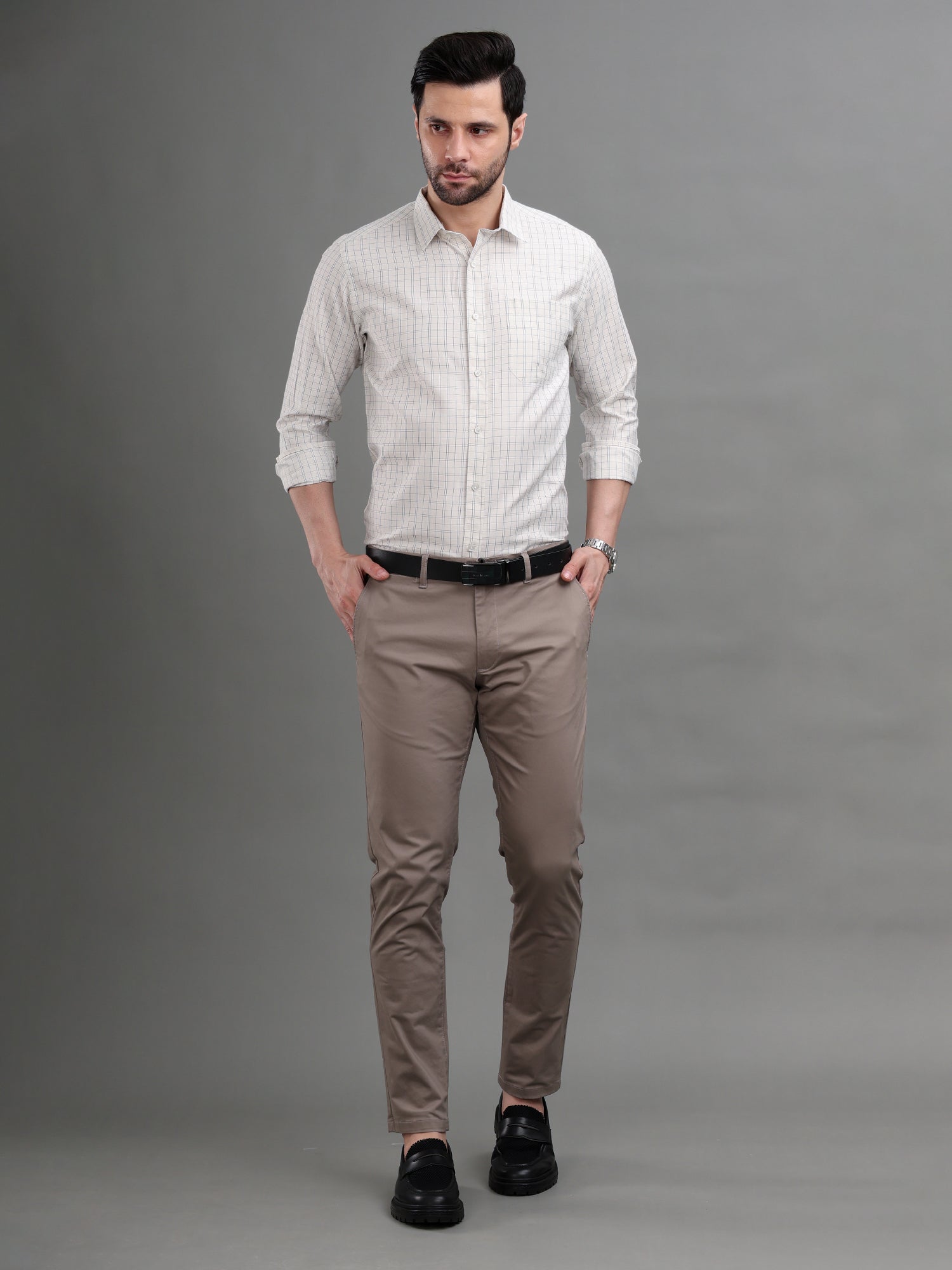 M Excess Checks White Dress Shirt