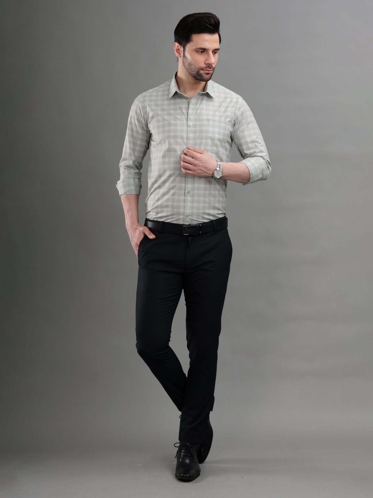 M Excess Checks Light Green Dress Shirt