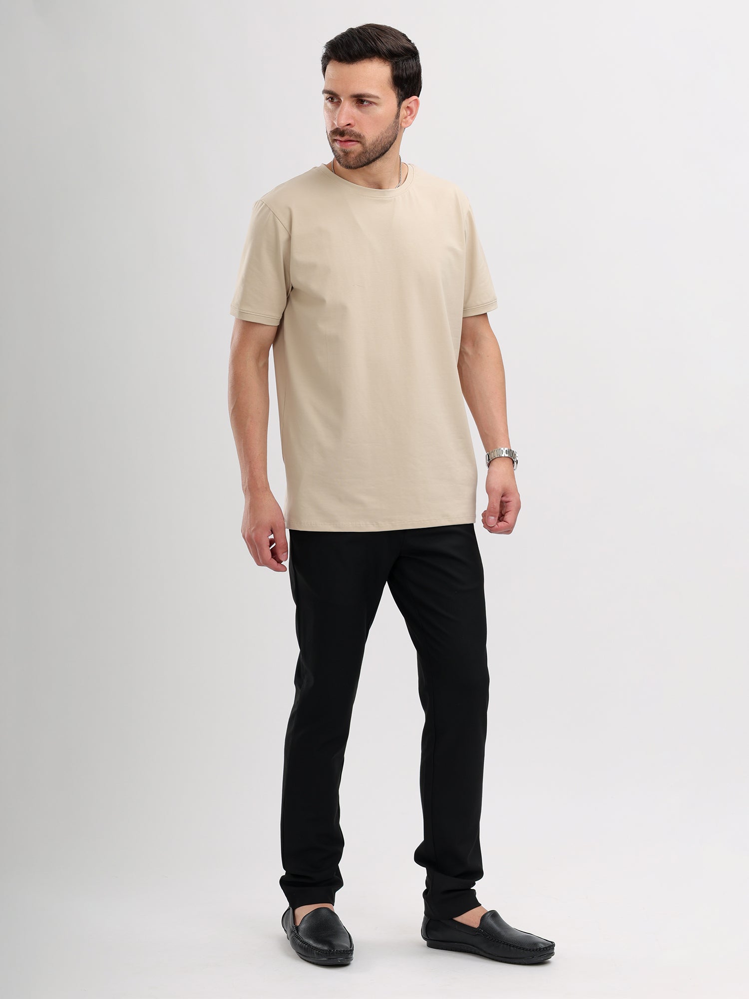 M Excess Beige Essential Crew Neck T-Shirts