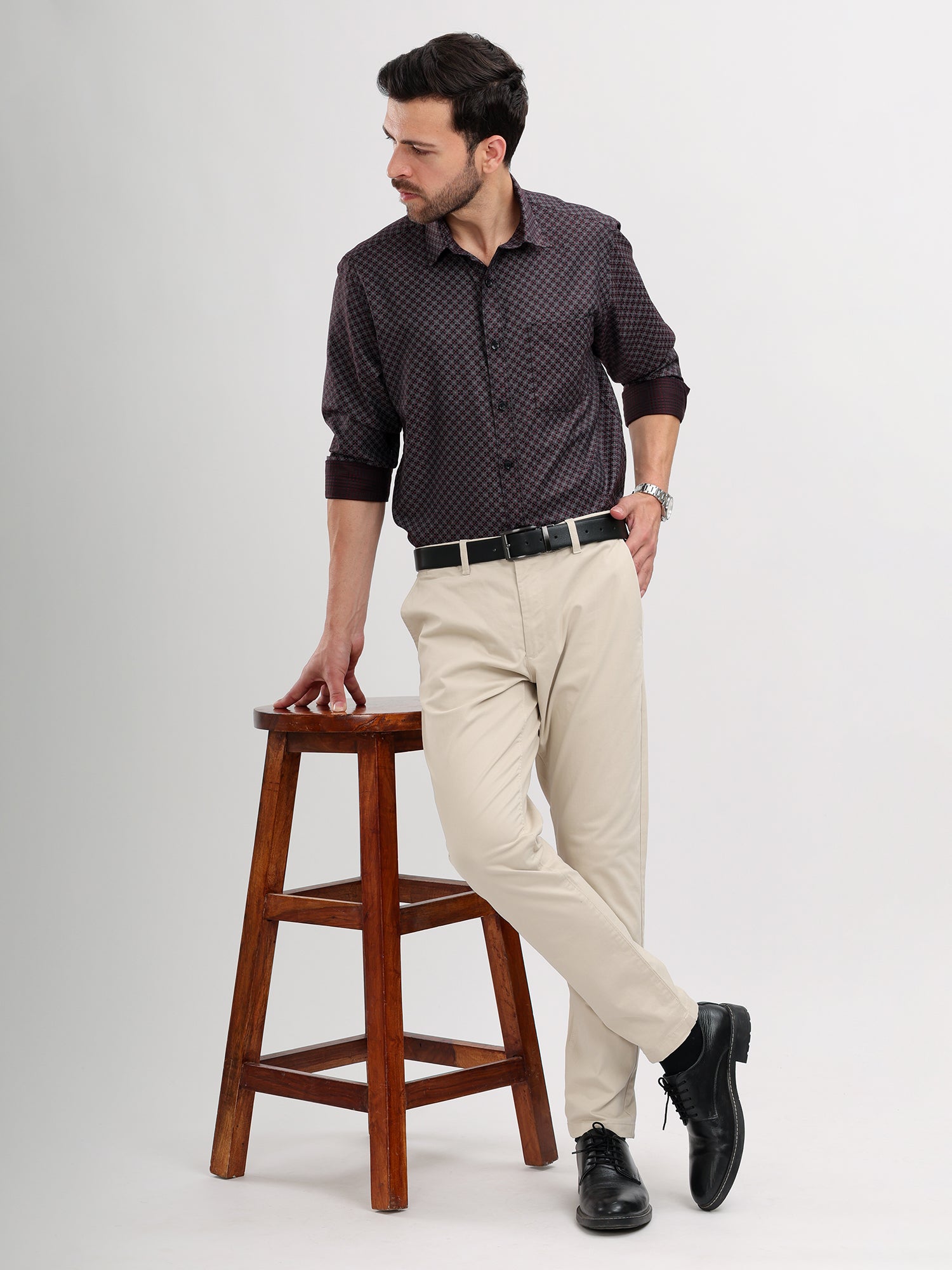 M Excess Print Purple Dress Shirt
