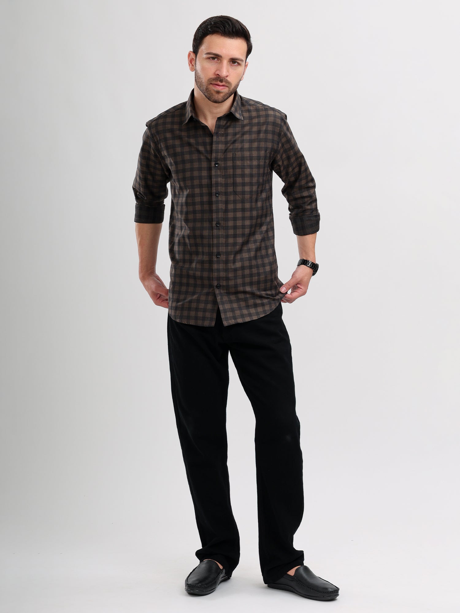 M Excess Checks Black Dress Shirt