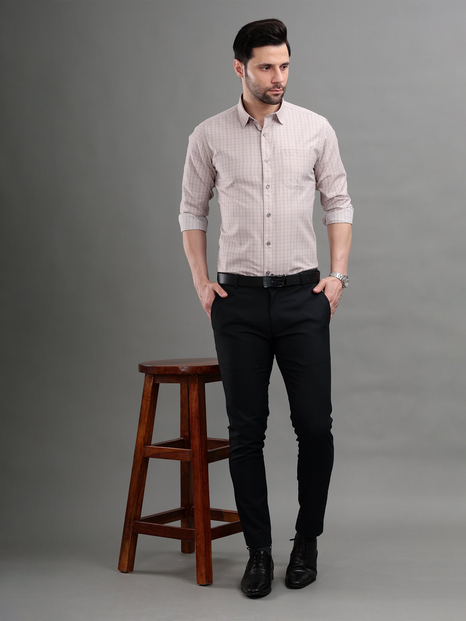 M Excess Checks Light Pink Dress Shirt