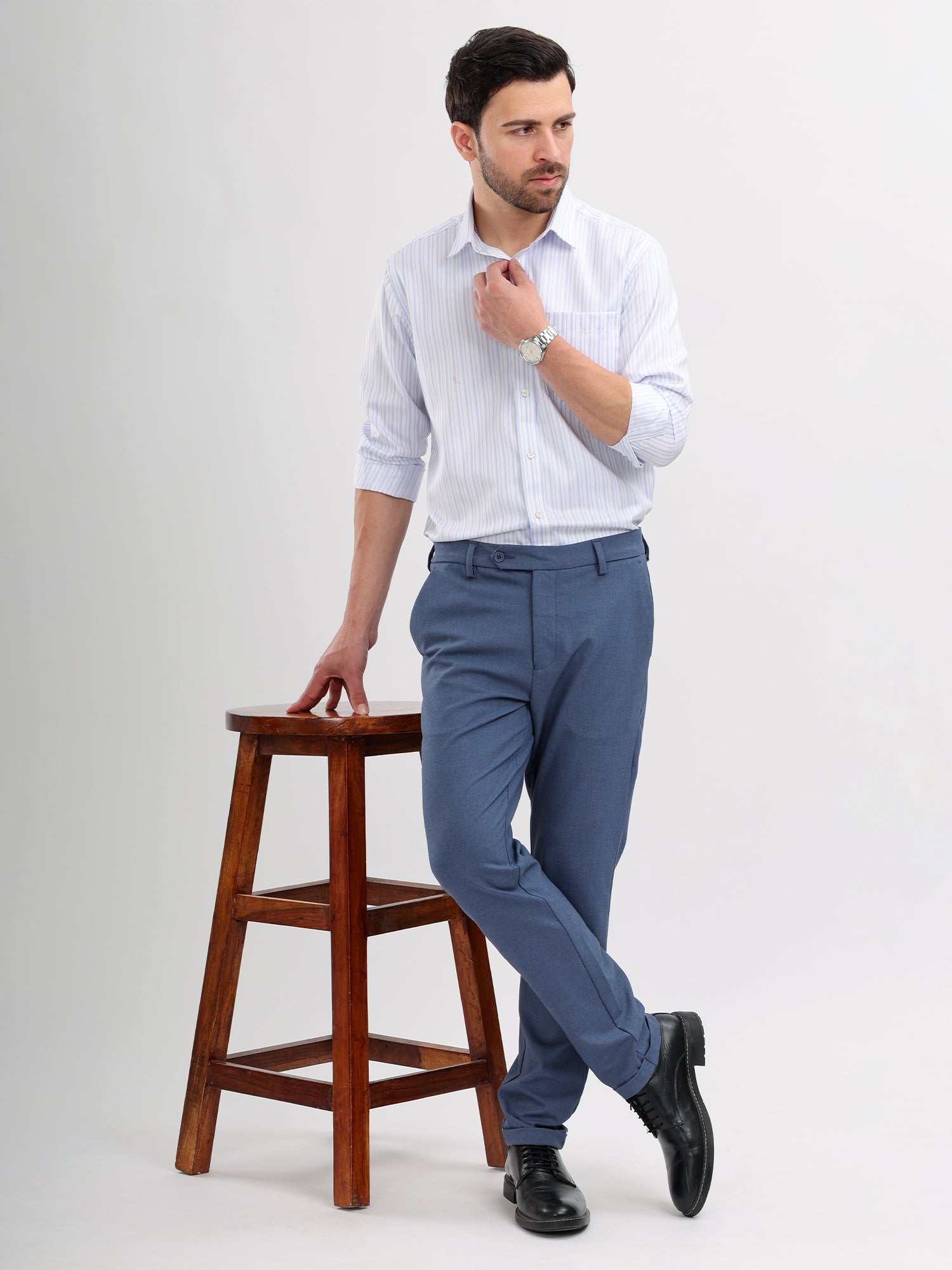 M Excess Stripes Blue & White Dress Shirt