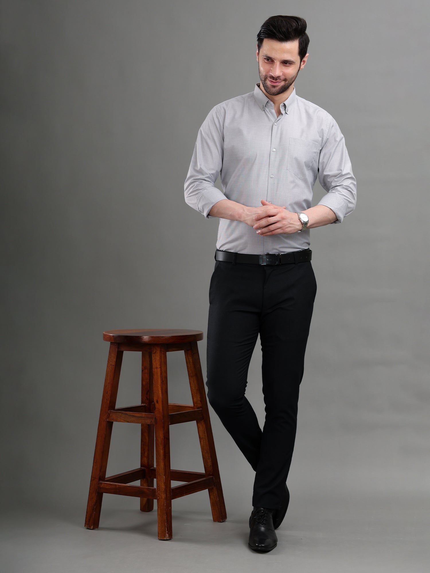 M Excess Solid Grey Dress Shirt