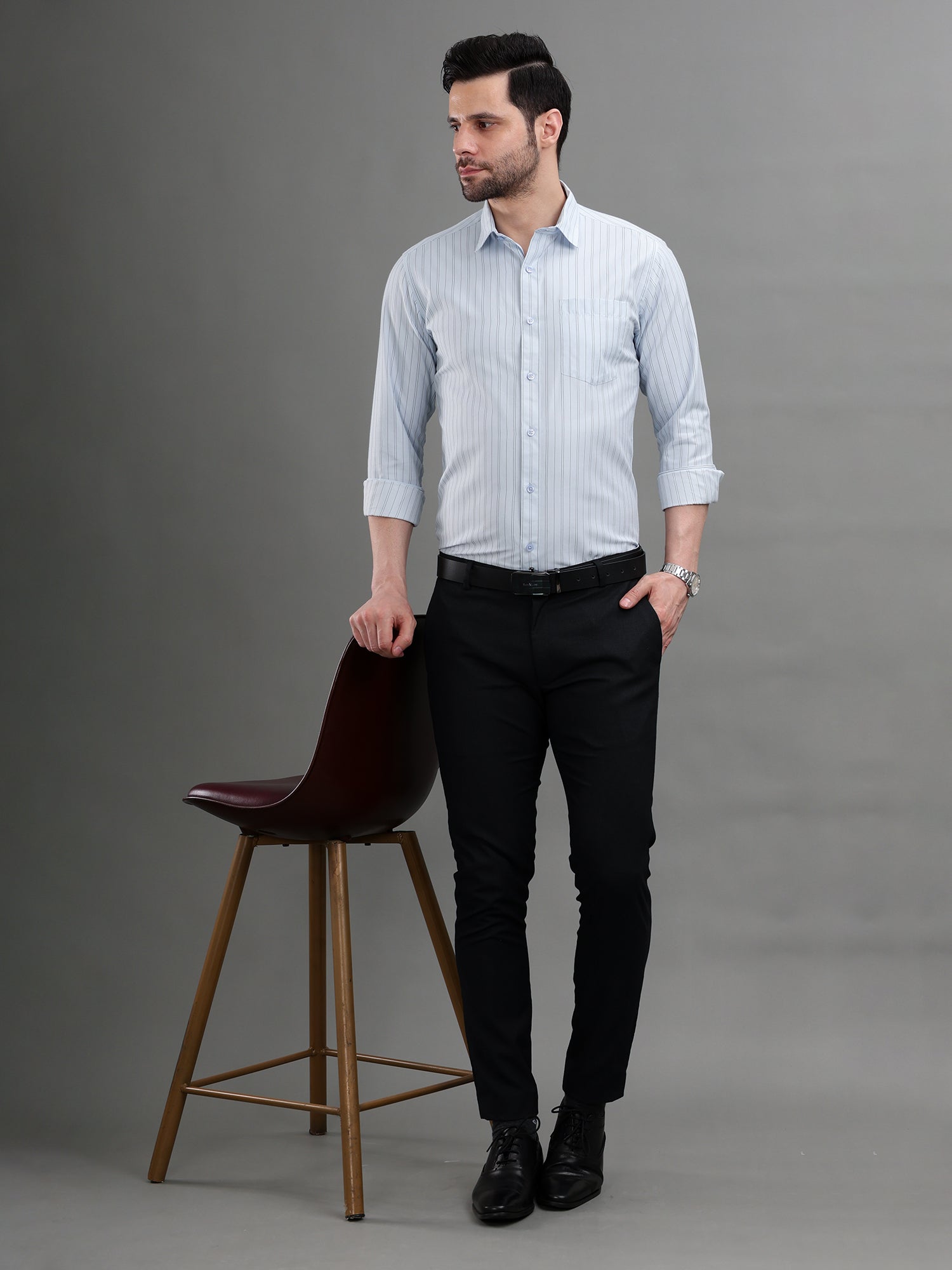 M Excess Stripes Blue Dress Shirt