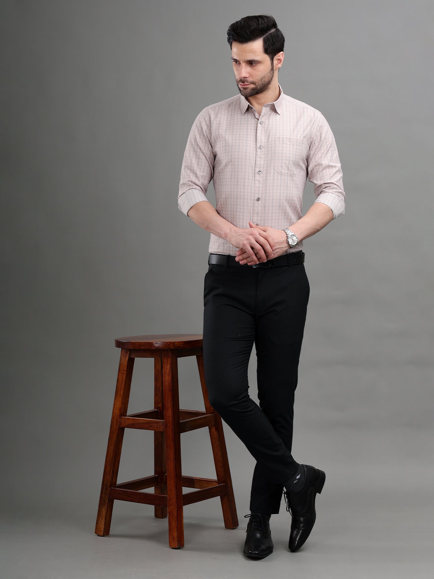 M Excess Checks Light Pink Dress Shirt