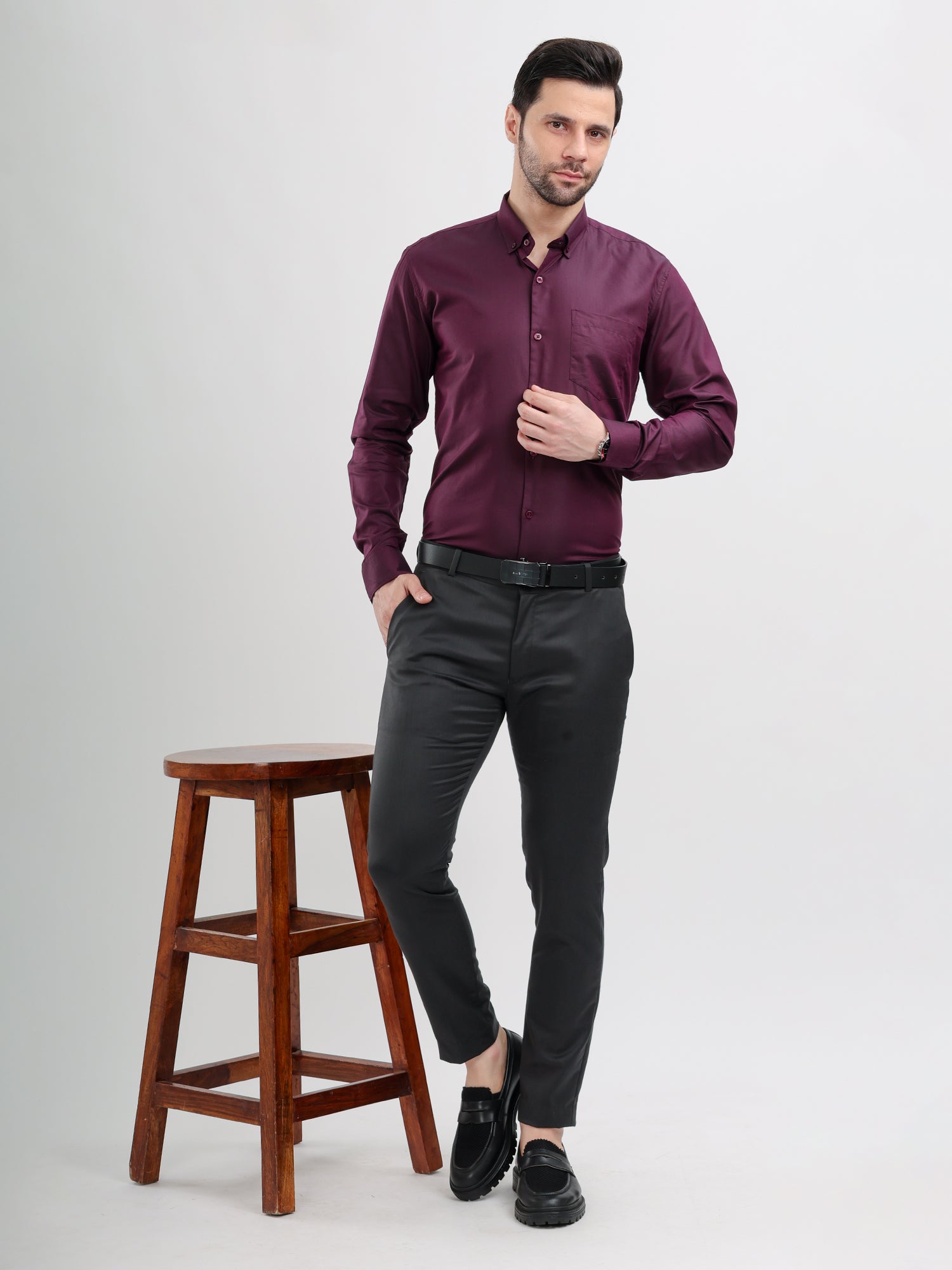 M Excess Solid Grape Dress Shirt
