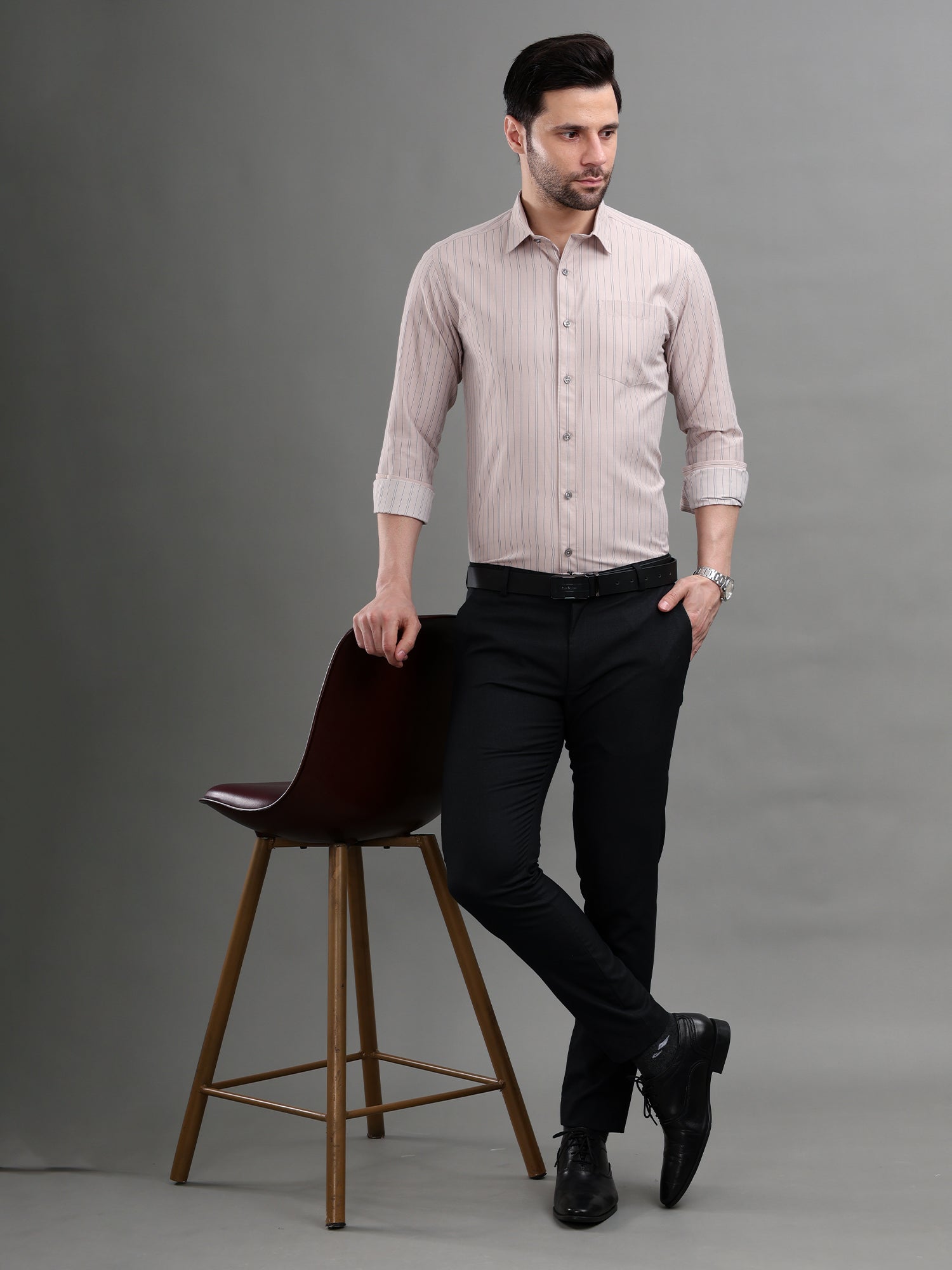 M Excess Stripes Brown Dress Shirt