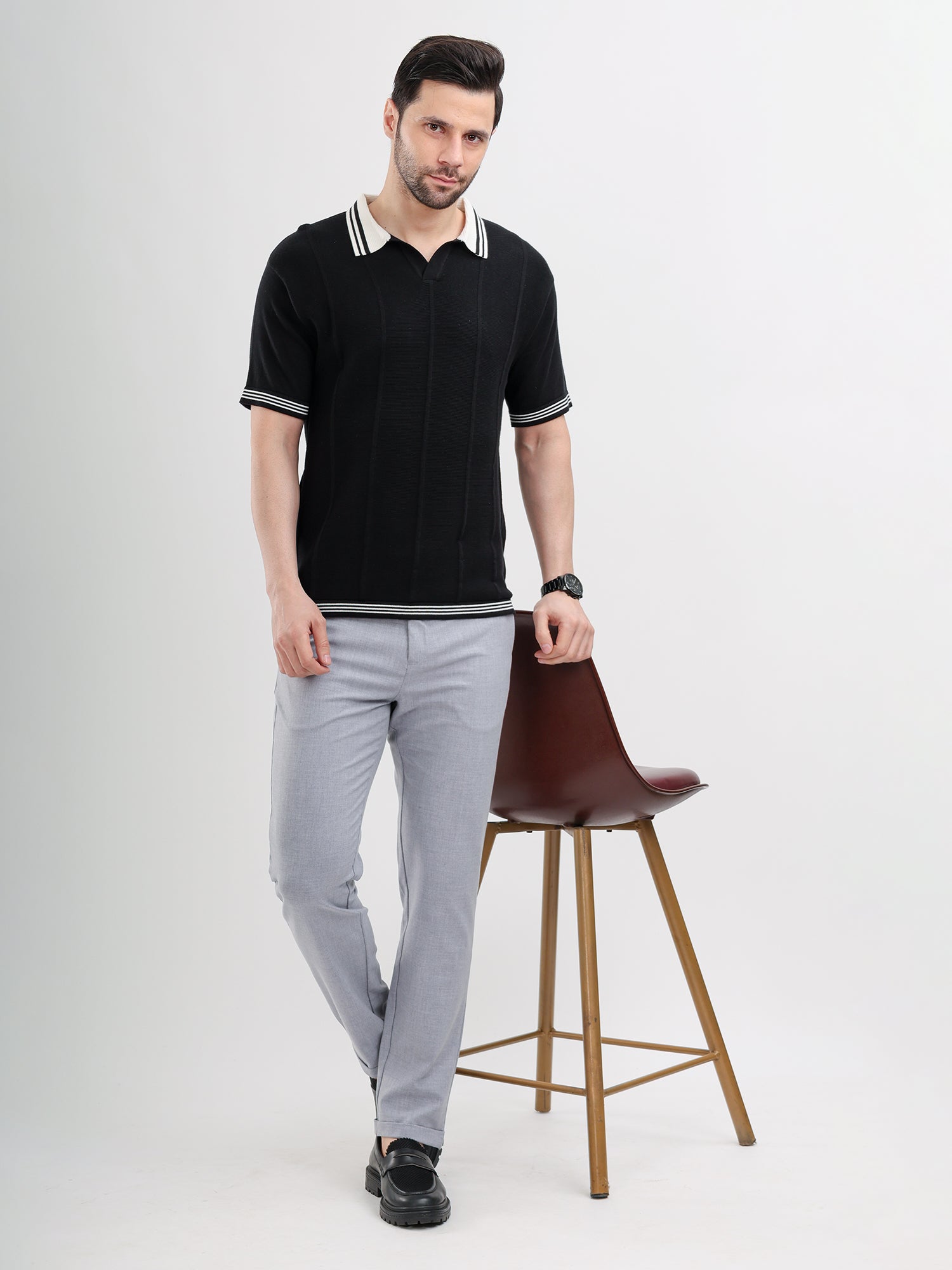 M Excess Contrast Black Knit Polo
