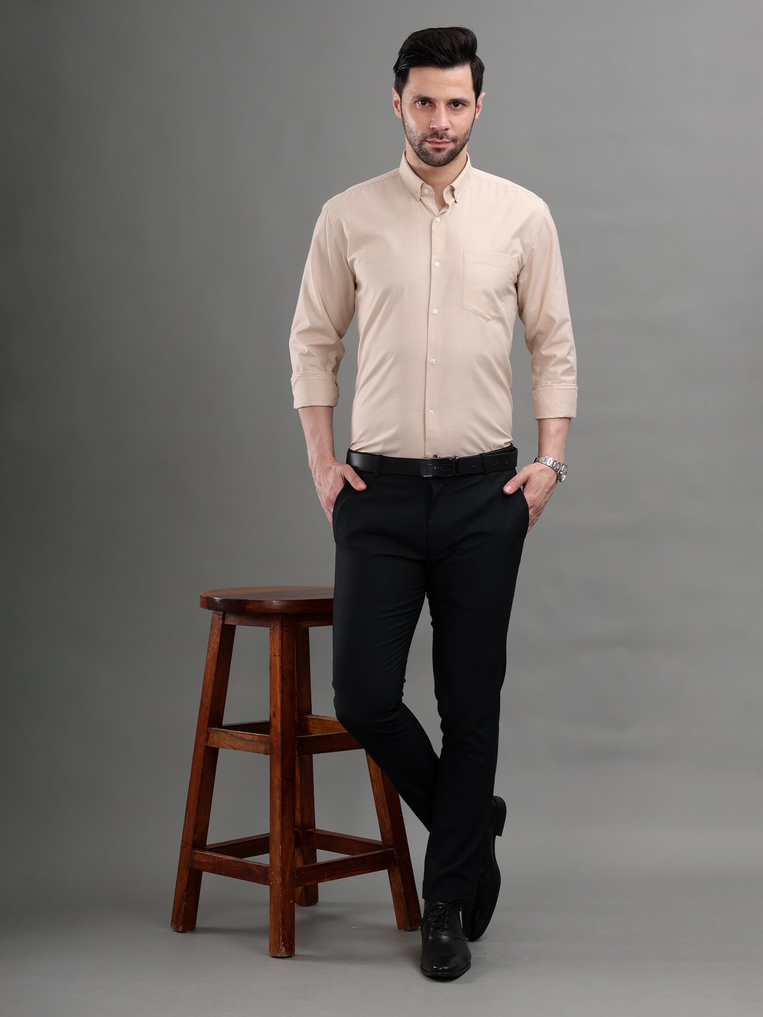 M Excess Solid Pastel Peach Dress Shirt