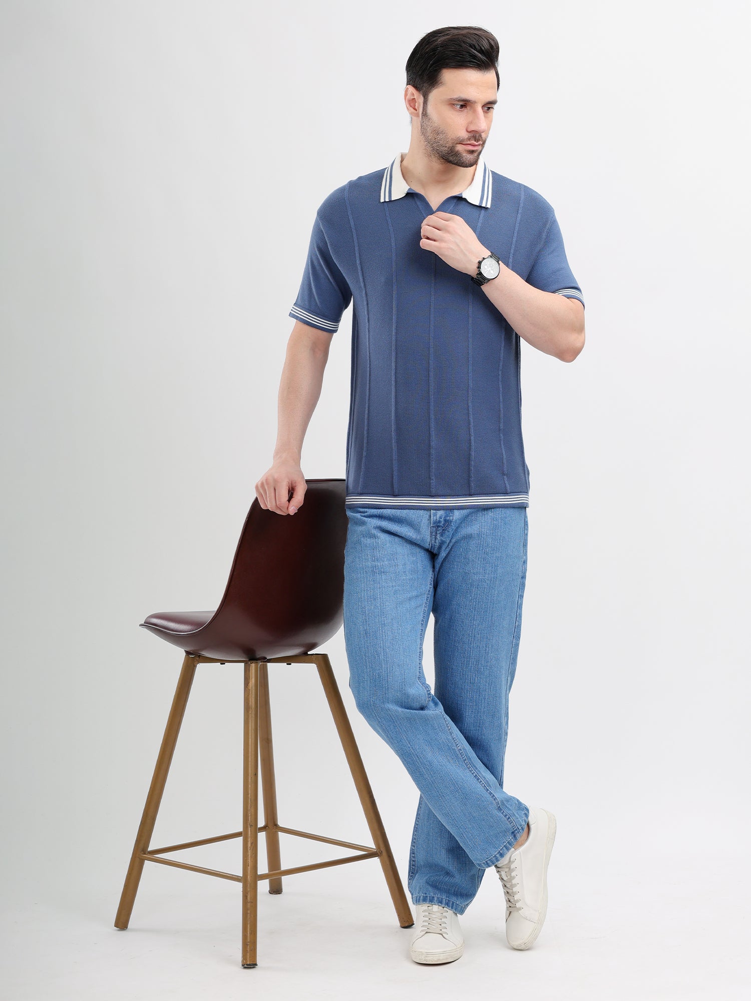 M Excess Blue Knit Polo