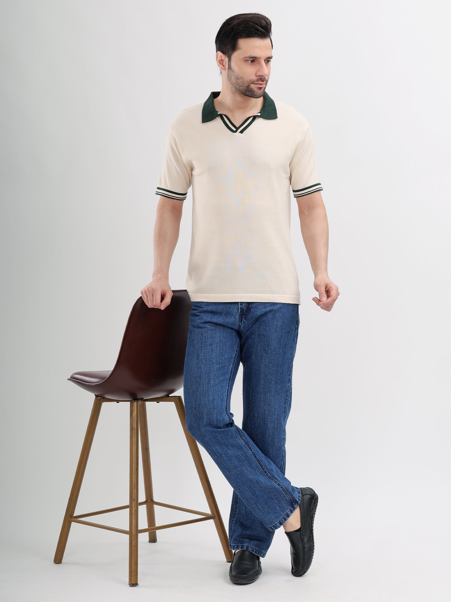 M Excess White Knit Polo