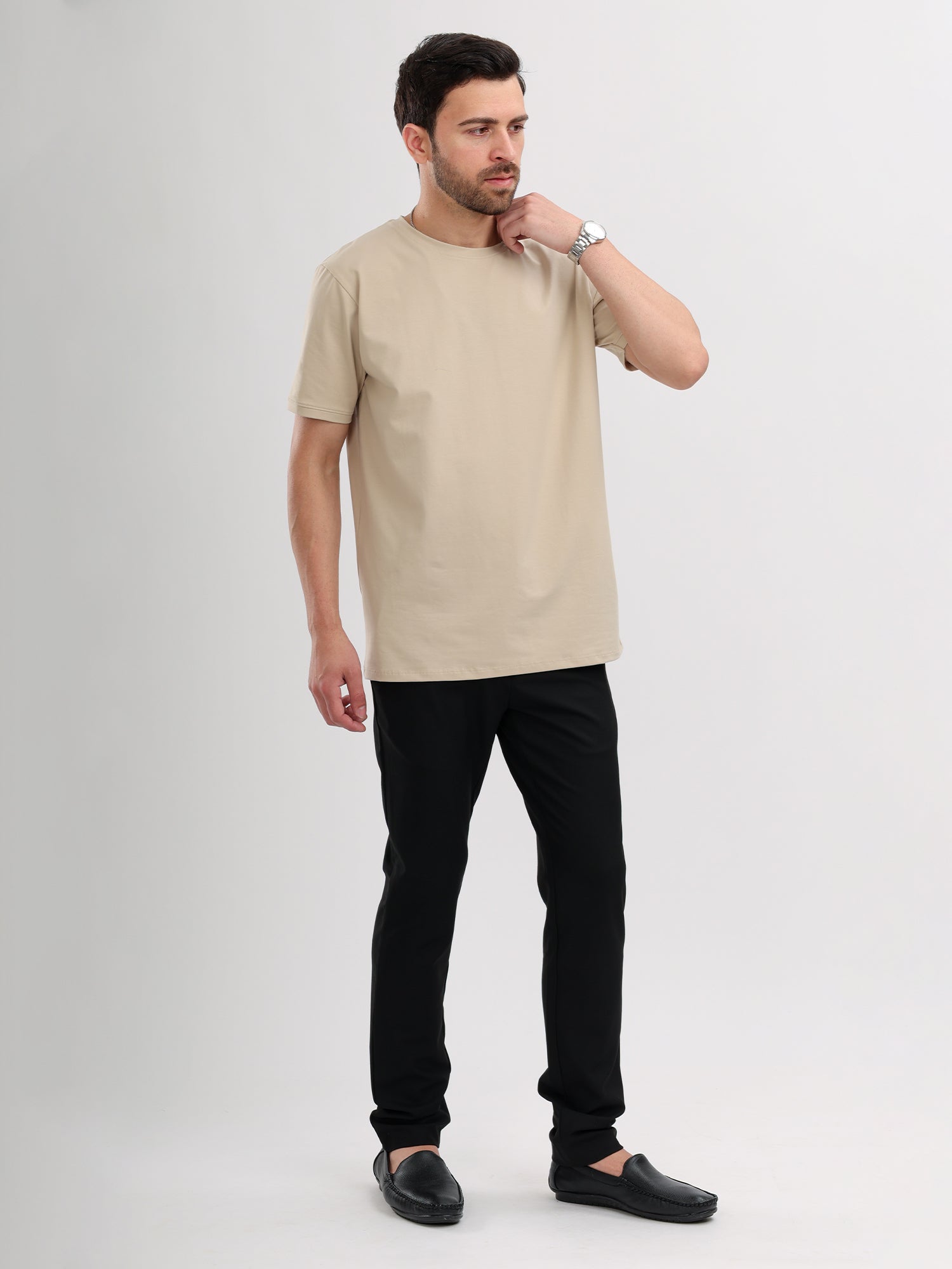 M Excess Beige Essential Crew Neck T-Shirts