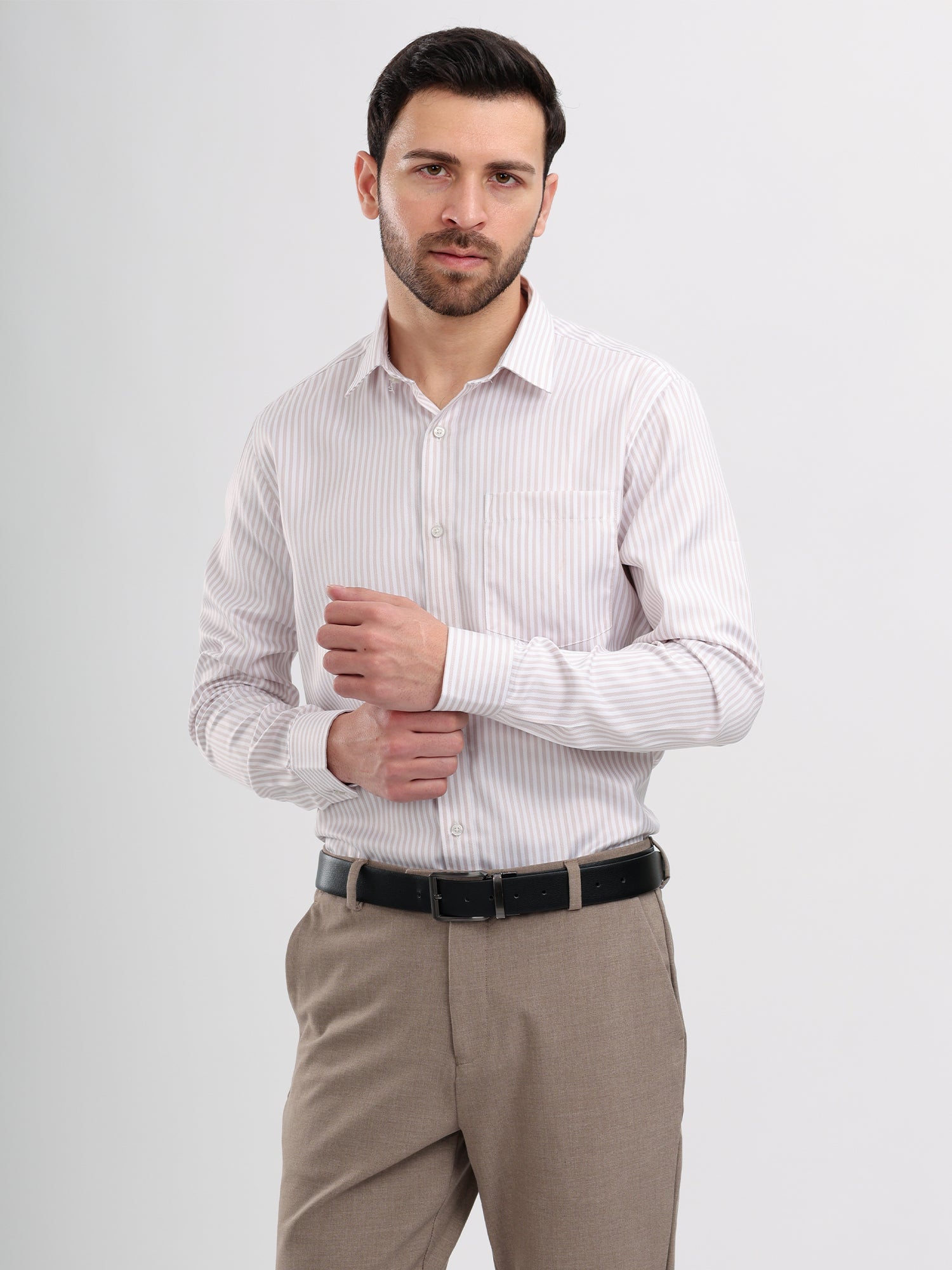 M Excess Stripes Brown & White Dress Shirt