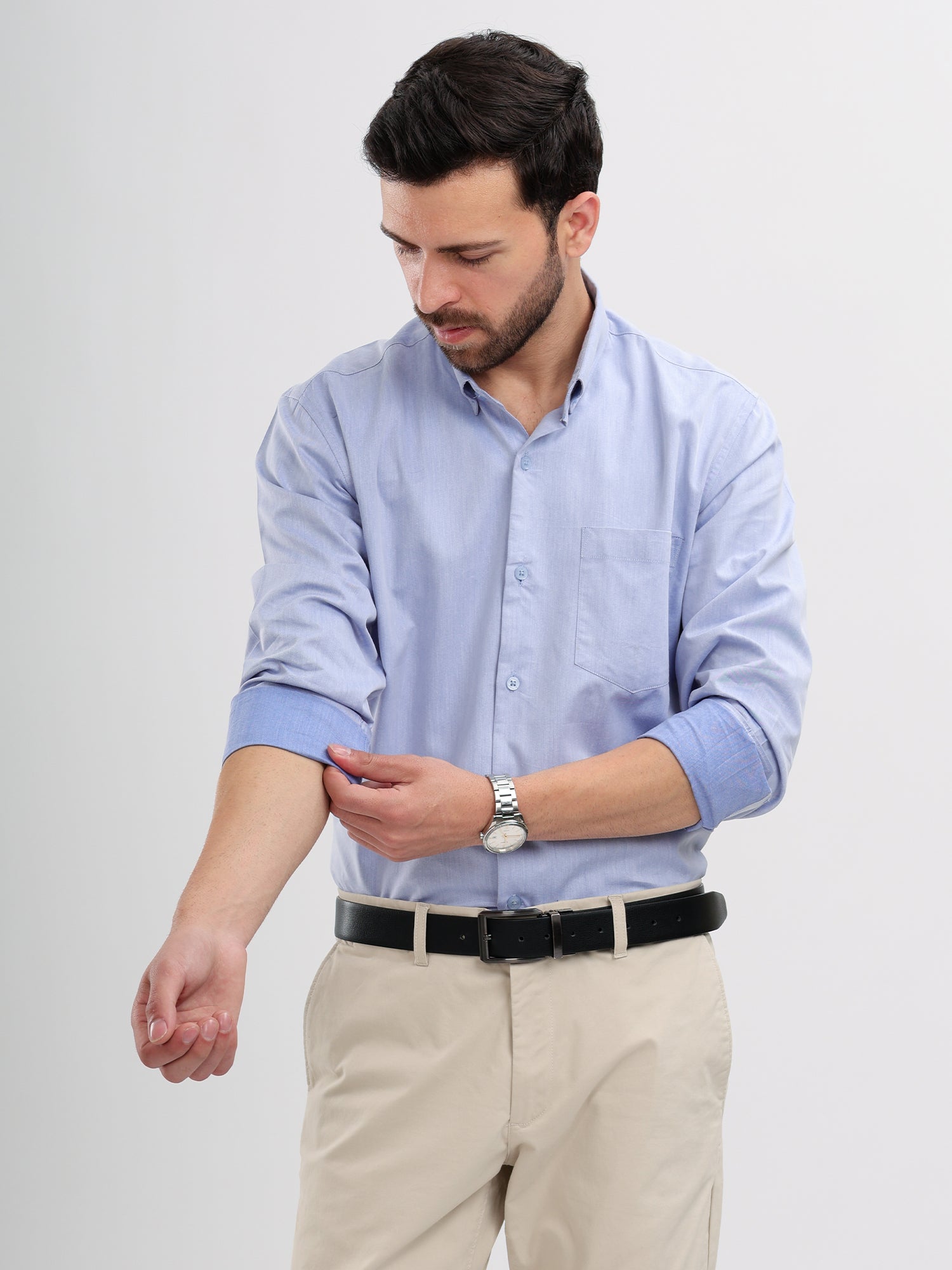 M Excess Solid Sky Blue Dress Shirt