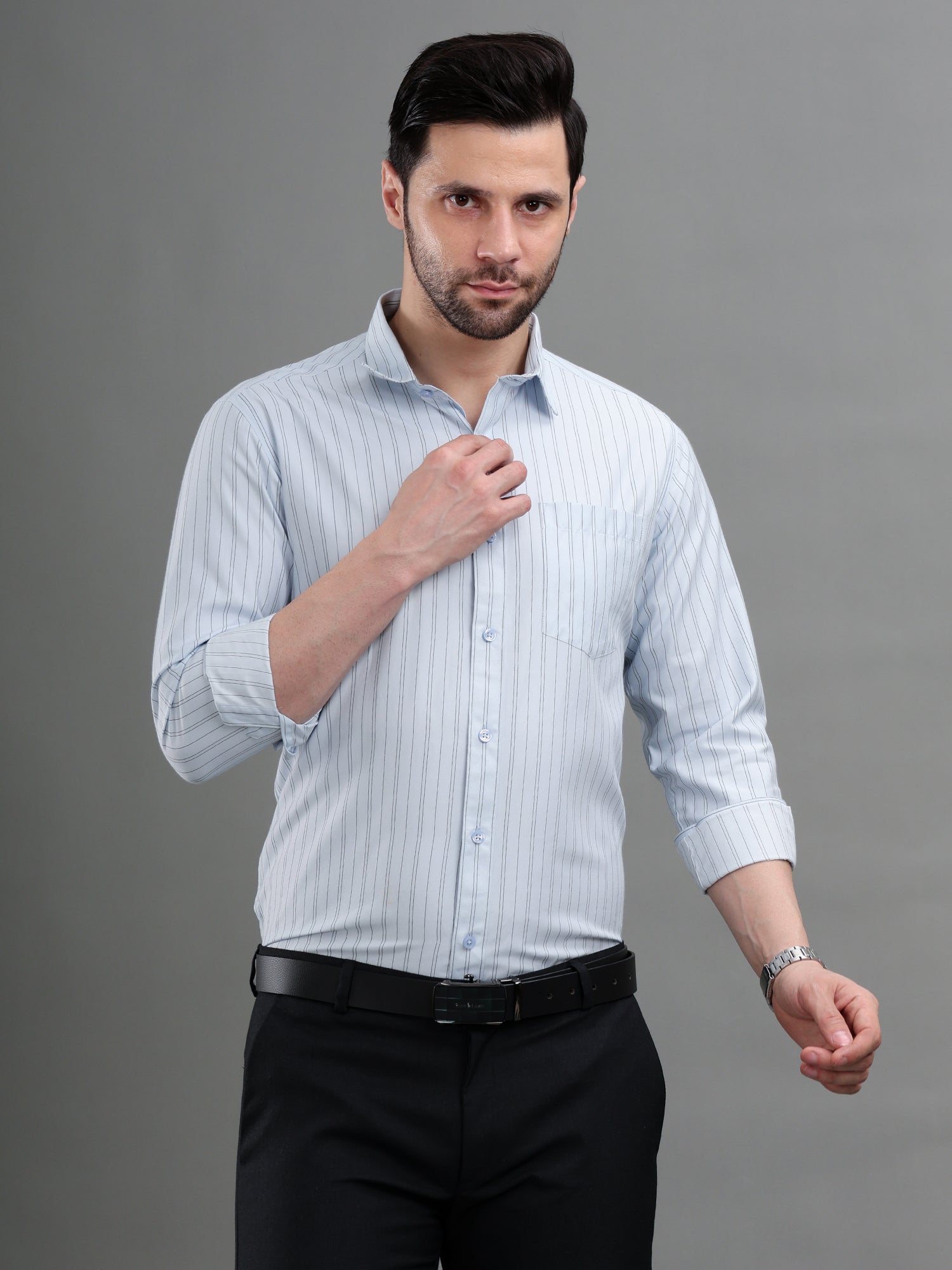 M Excess Stripes Blue Dress Shirt