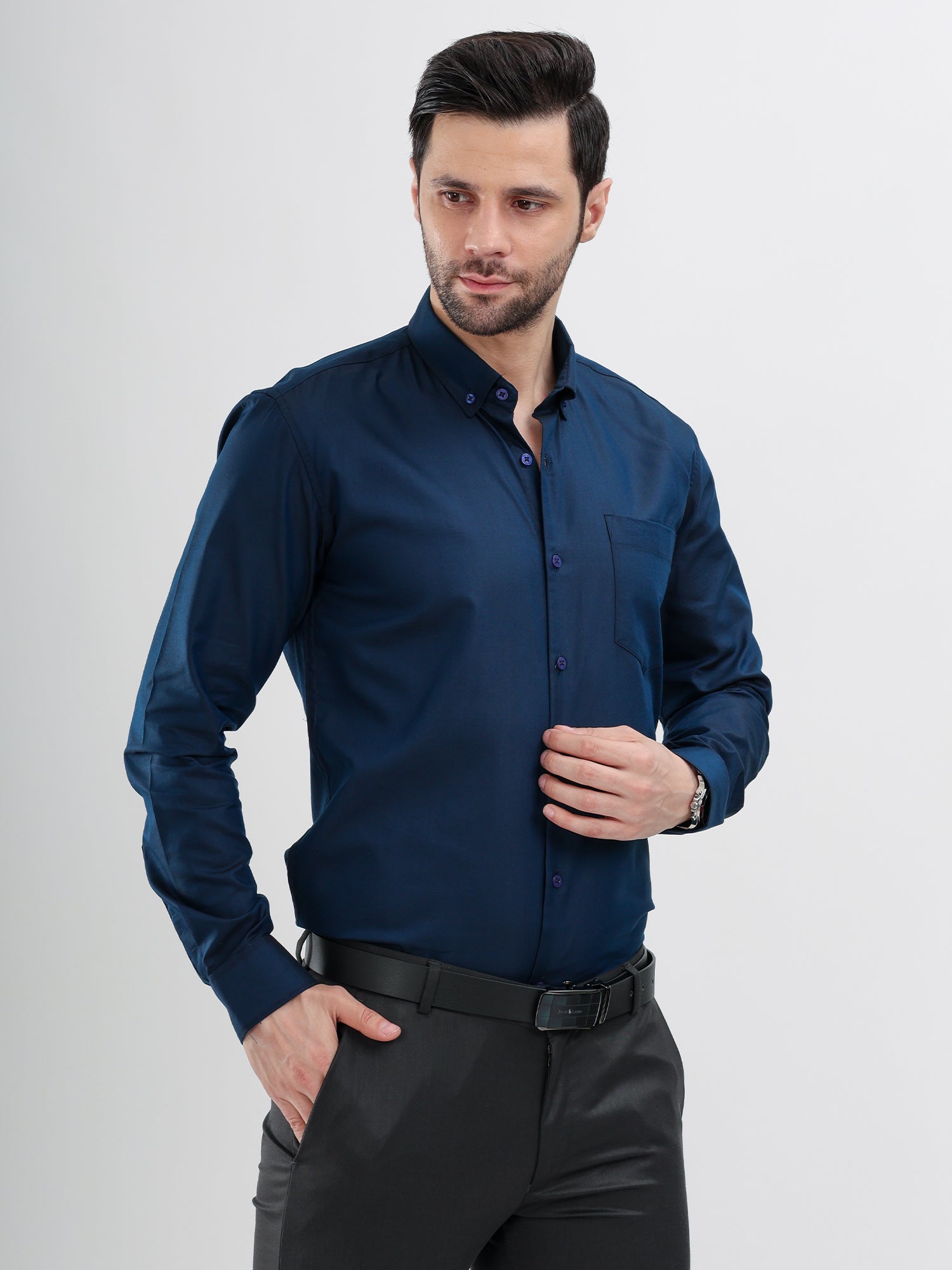 M Excess Solid Steel Blue Dress Shirt