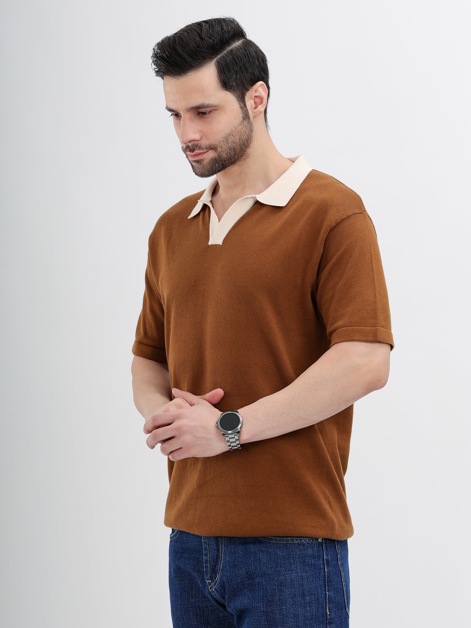 M Excess Brown Knit Polo