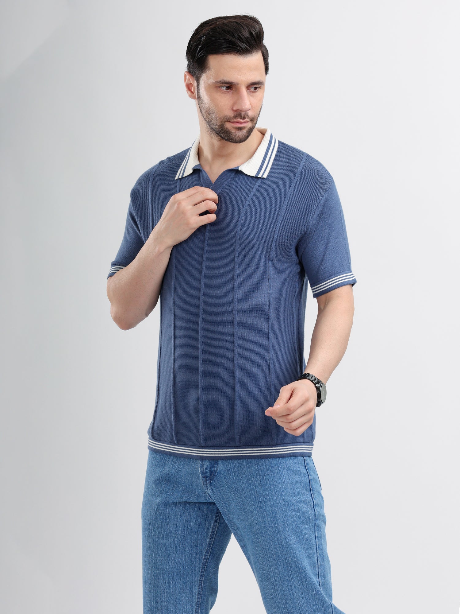 M Excess Blue Knit Polo