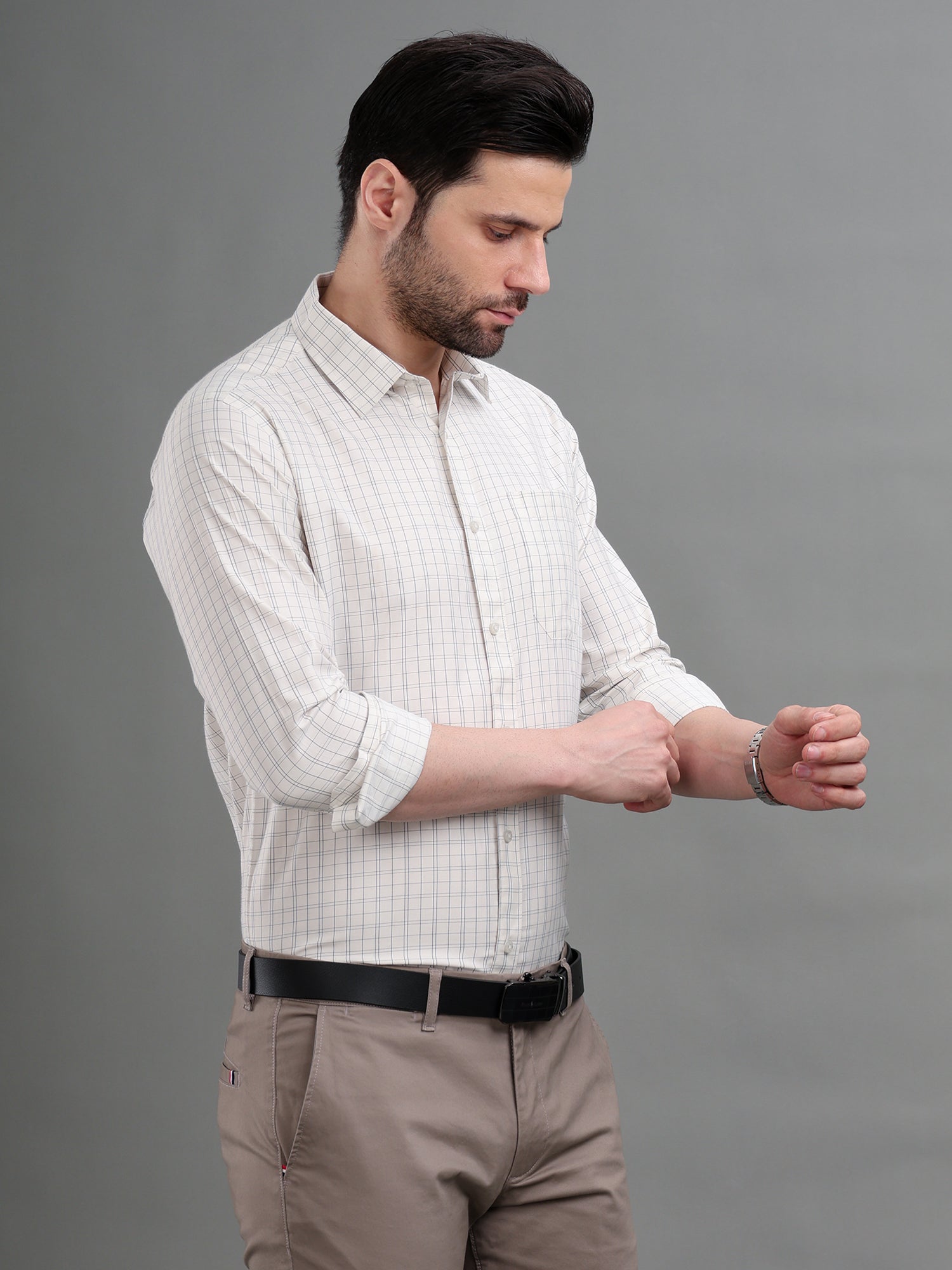 M Excess Checks White Dress Shirt