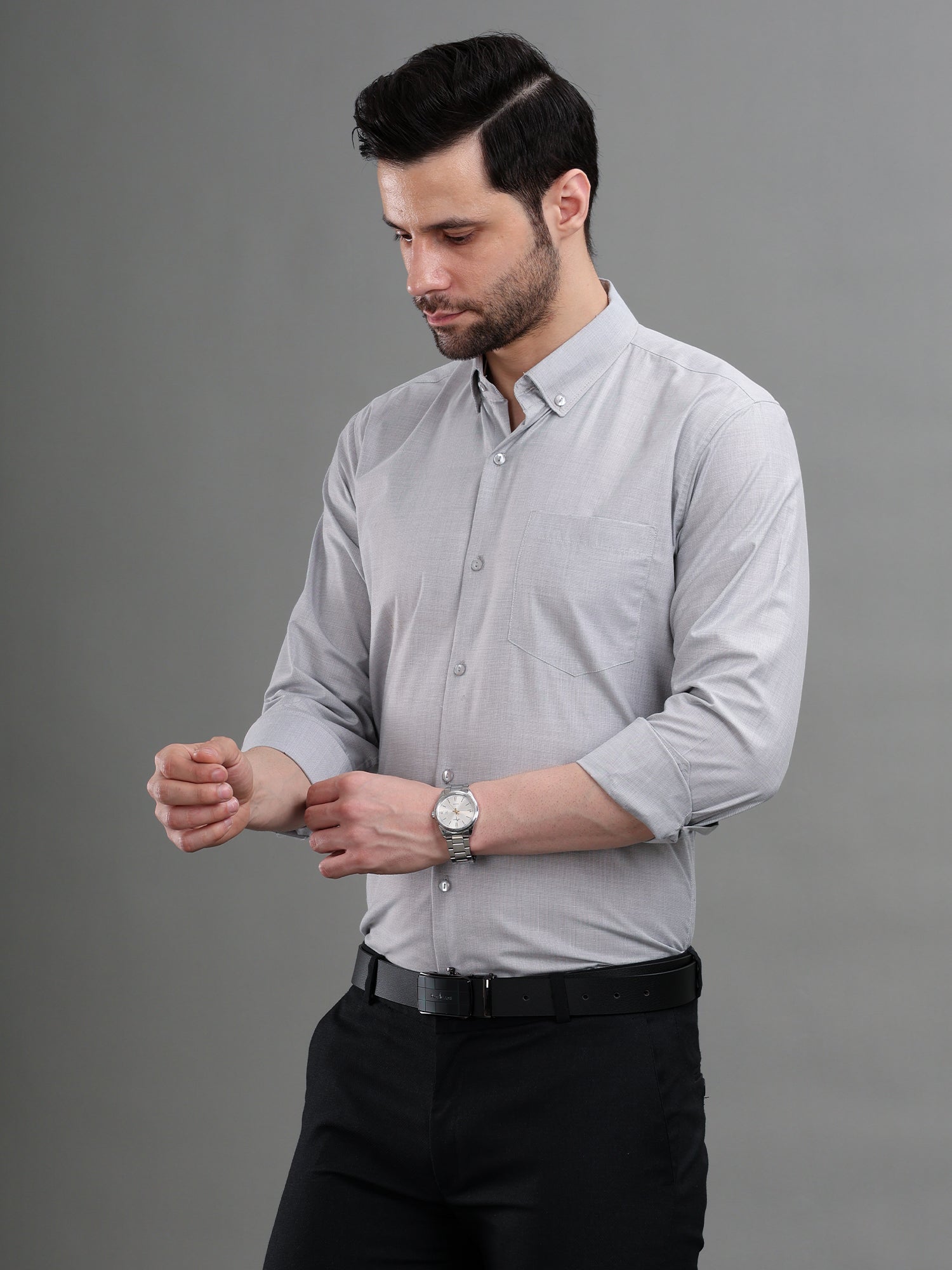 M Excess Solid Grey Dress Shirt