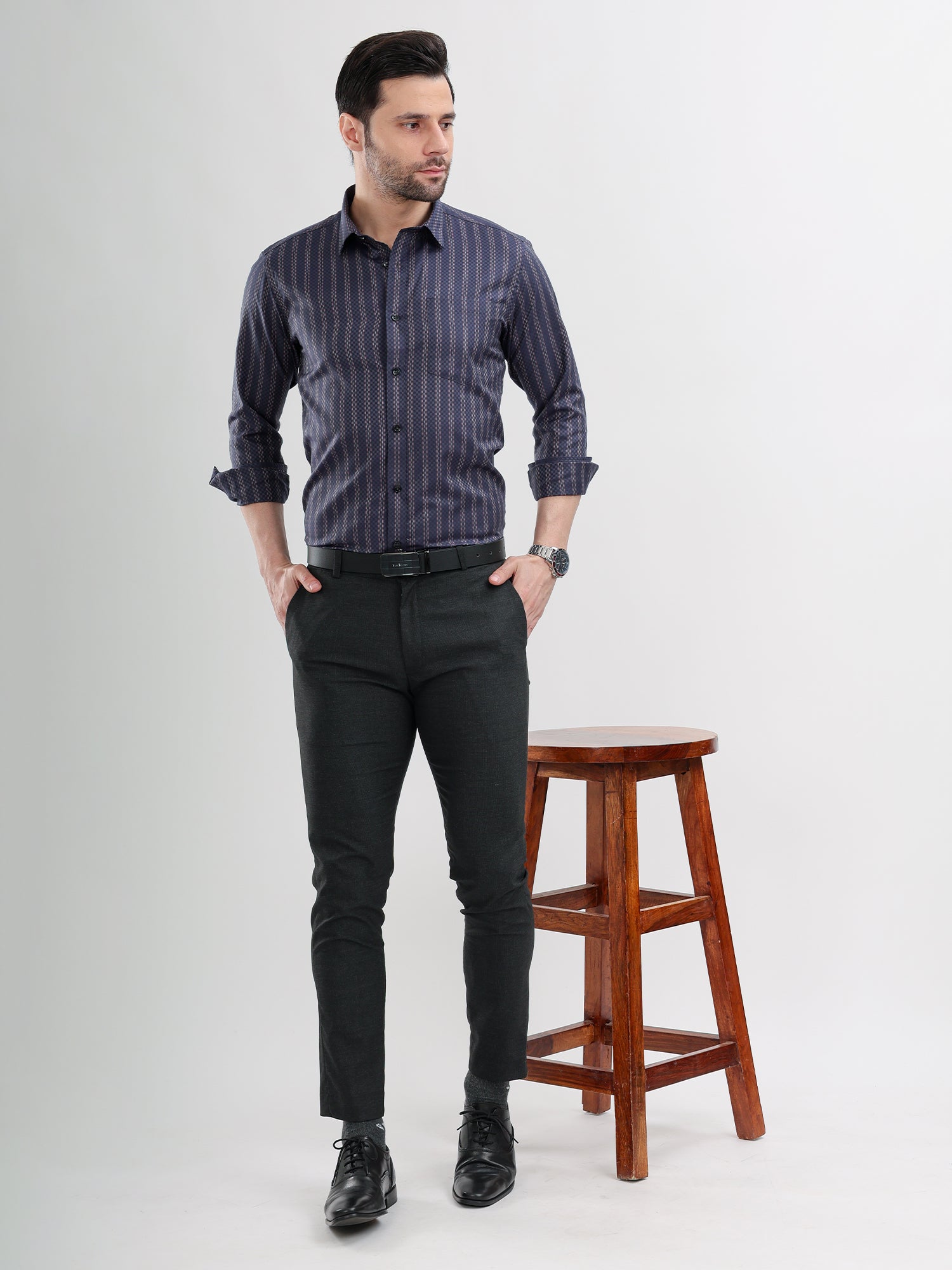 M Excess Stripes Purple Dress Shirt