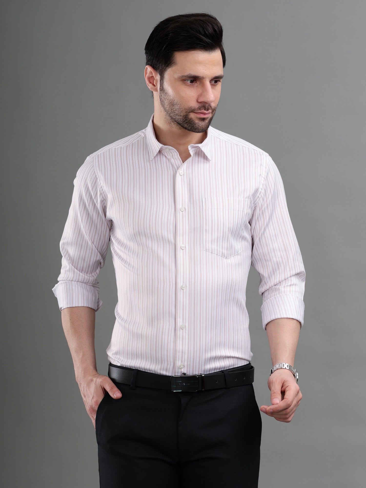 M Excess Stripes Soft Pink Dress Shirt