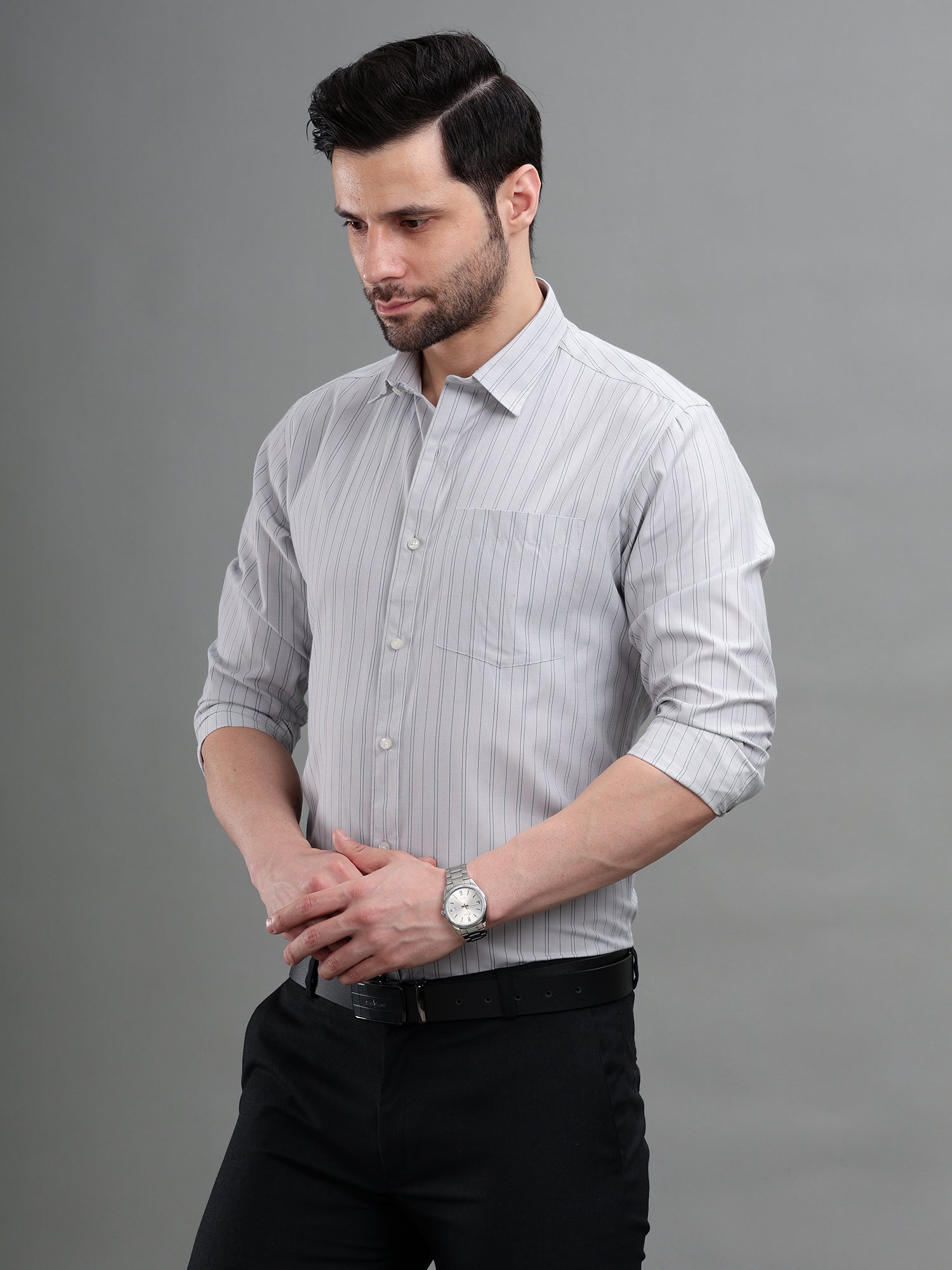 M Excess Stripes Blue & Black Dress Shirt