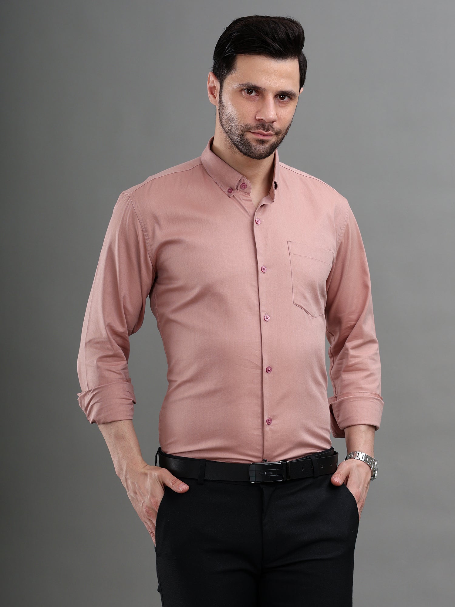 M Excess Solid Pink Dress Shirt