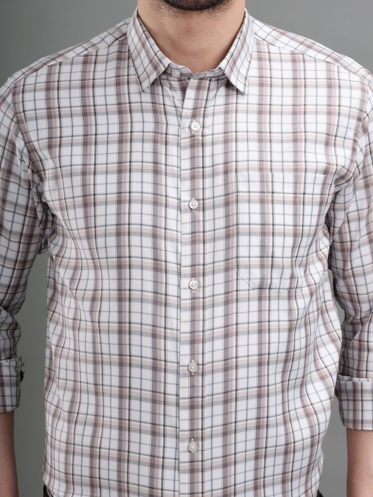 M Excess Checks Brown Dress Shirt