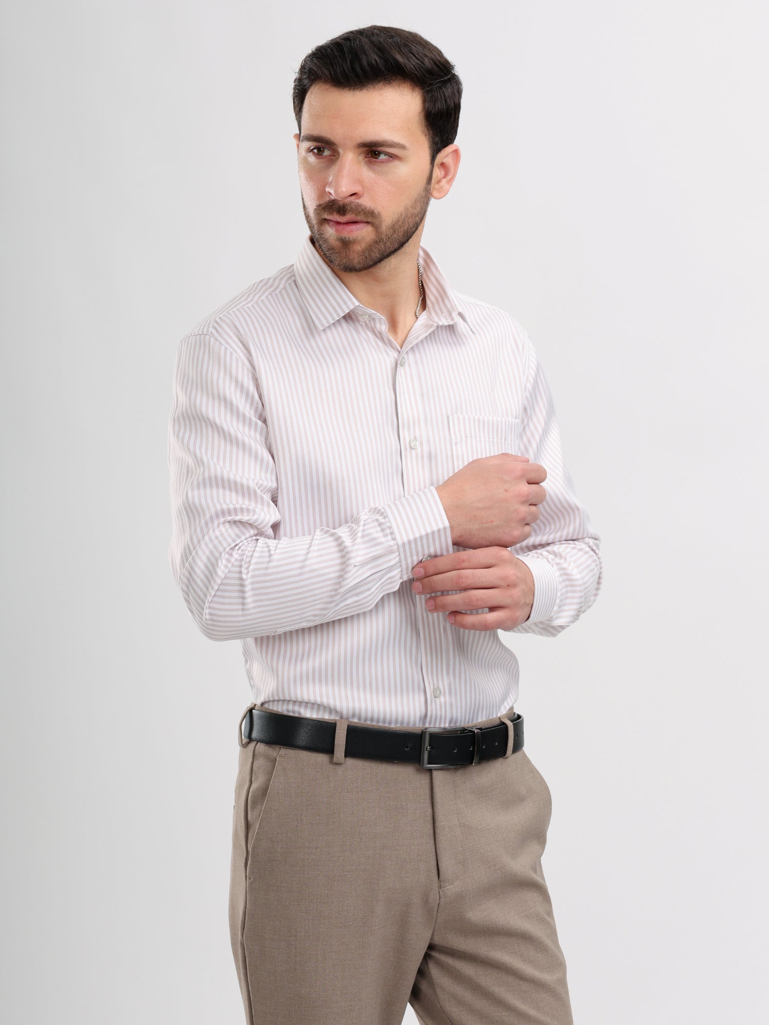 M Excess Stripes Brown & White Dress Shirt