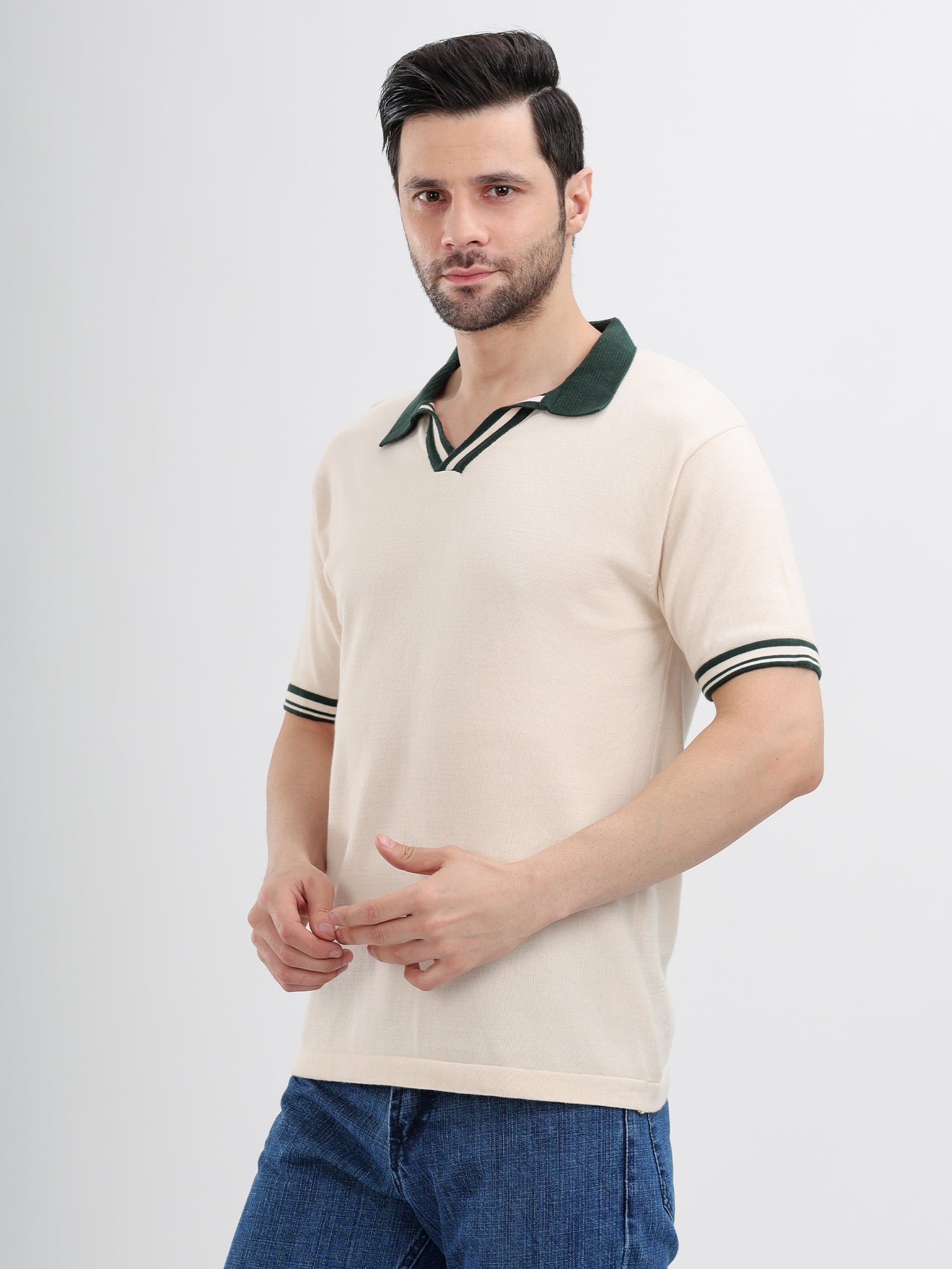 M Excess White Knit Polo