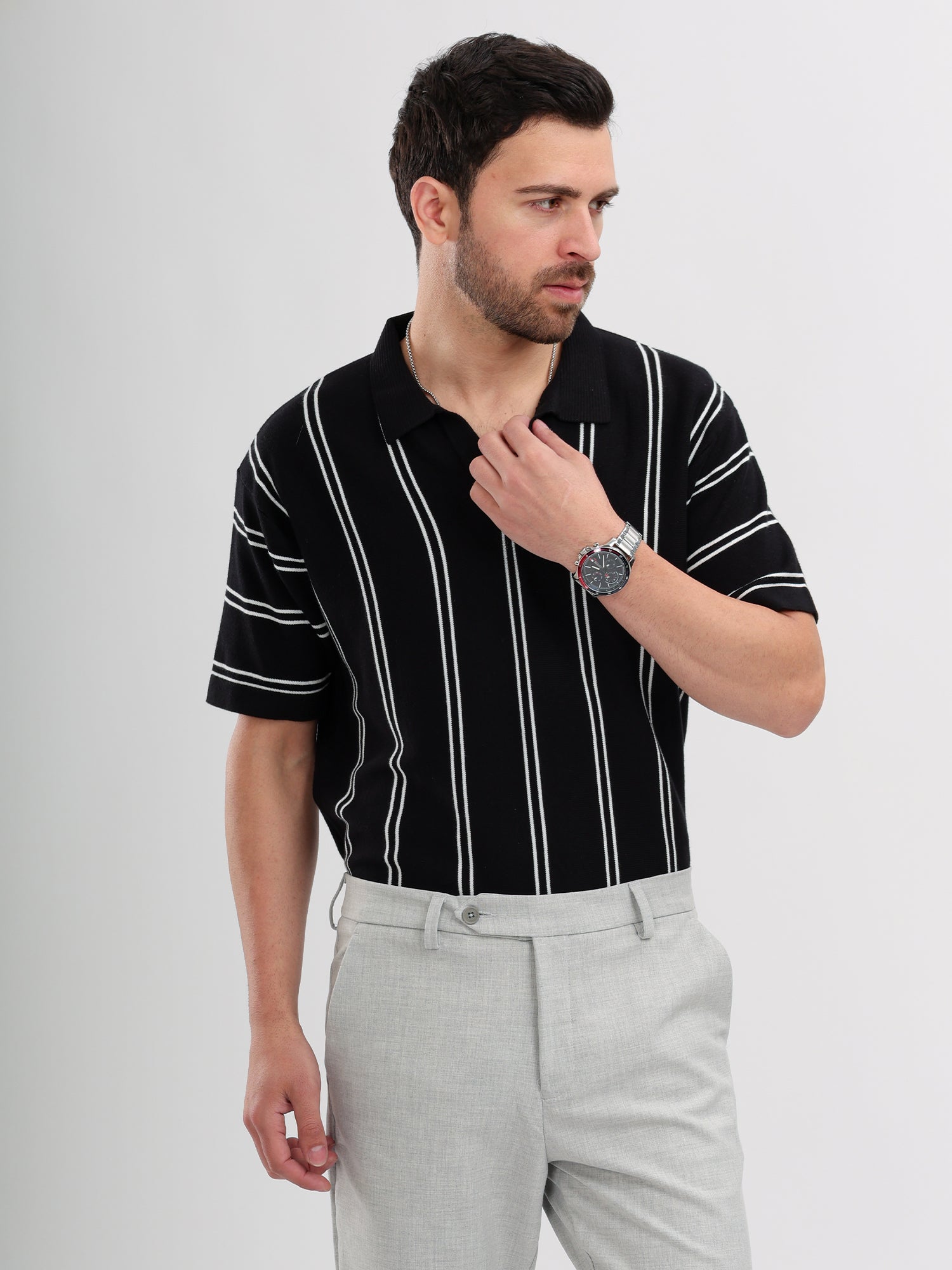 M Excess Black Stripes Knit Polo