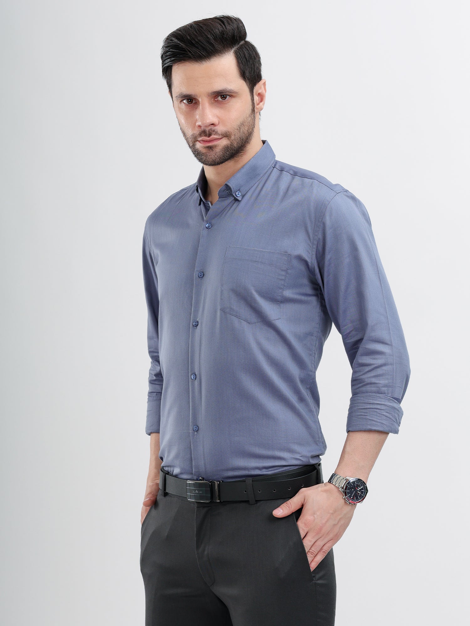 M Excess Solid Cobalt Blue Dress Shirt