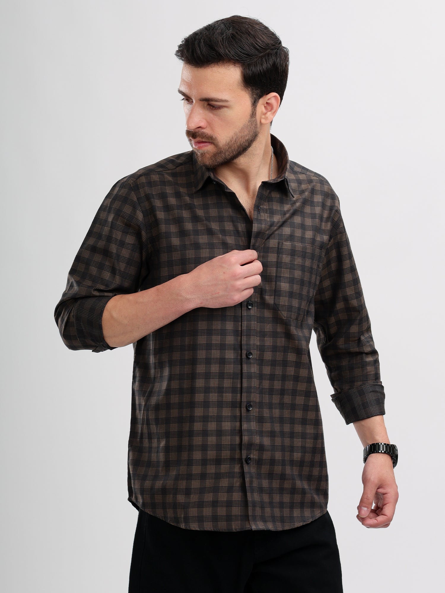 M Excess Checks Black Dress Shirt