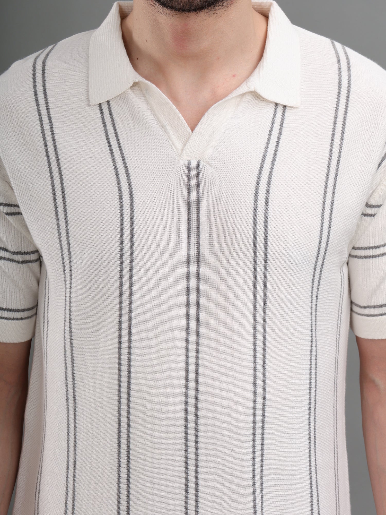 M Excess White Stripes Knit Polo