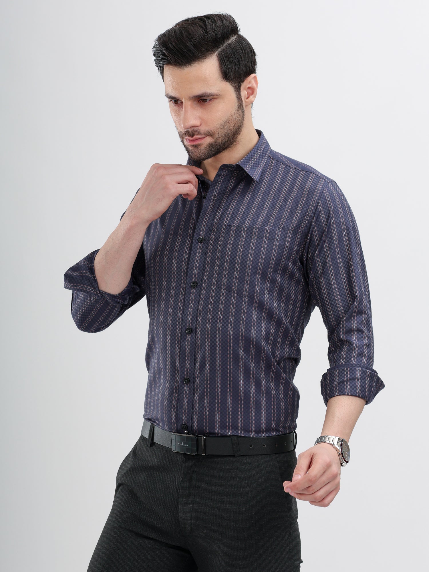 M Excess Stripes Purple Dress Shirt