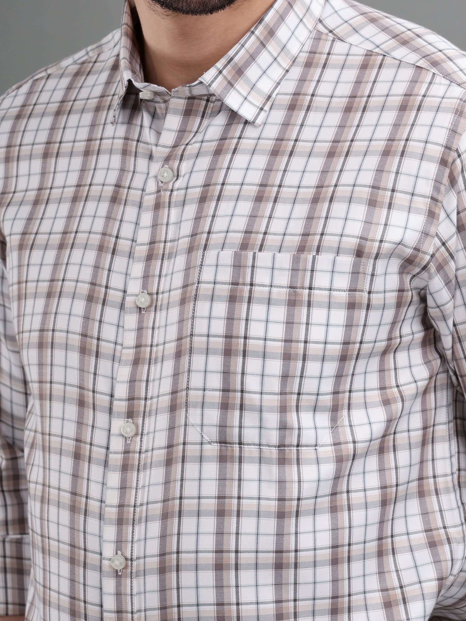 M Excess Checks Brown Dress Shirt
