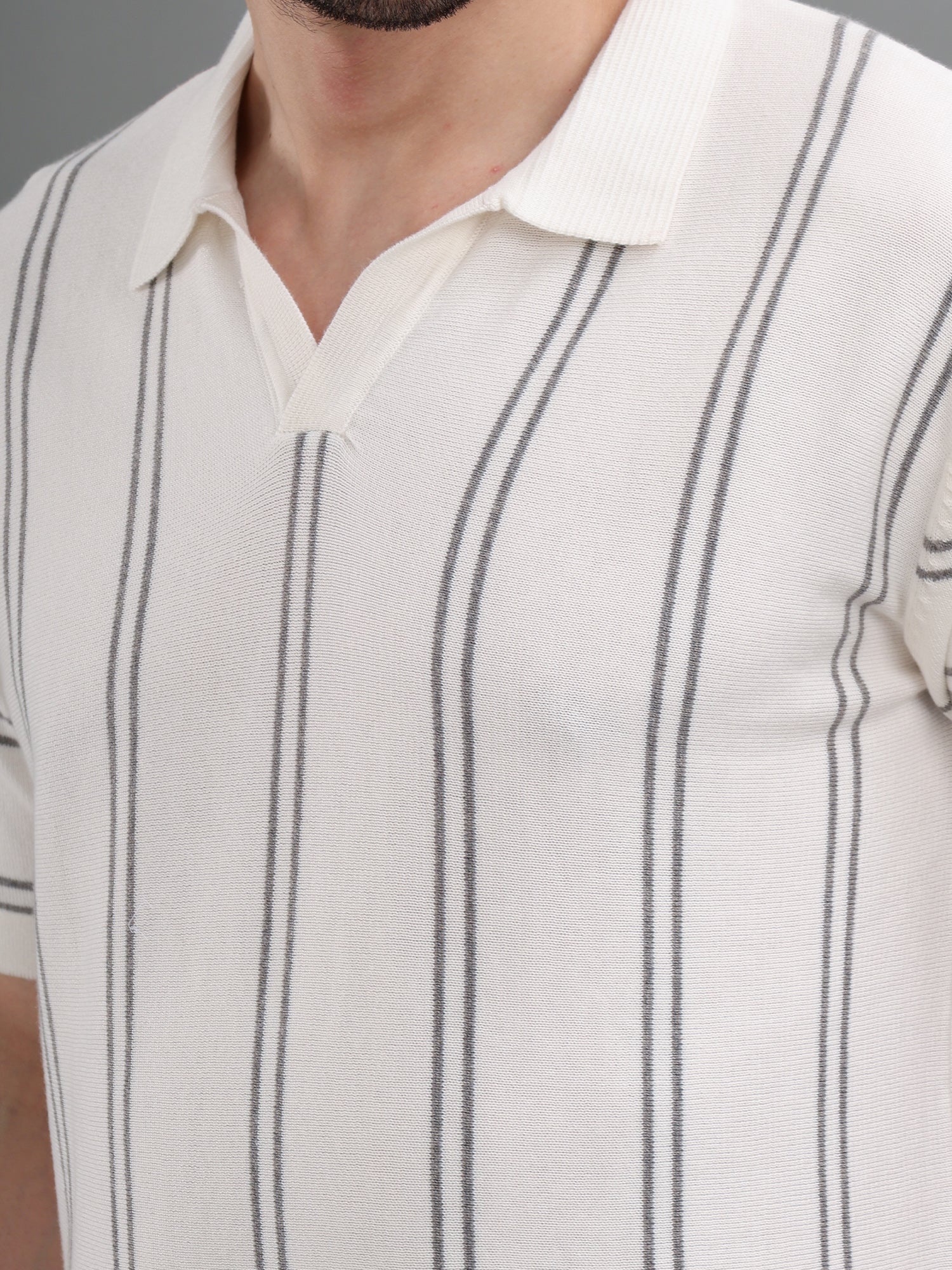 M Excess White Stripes Knit Polo