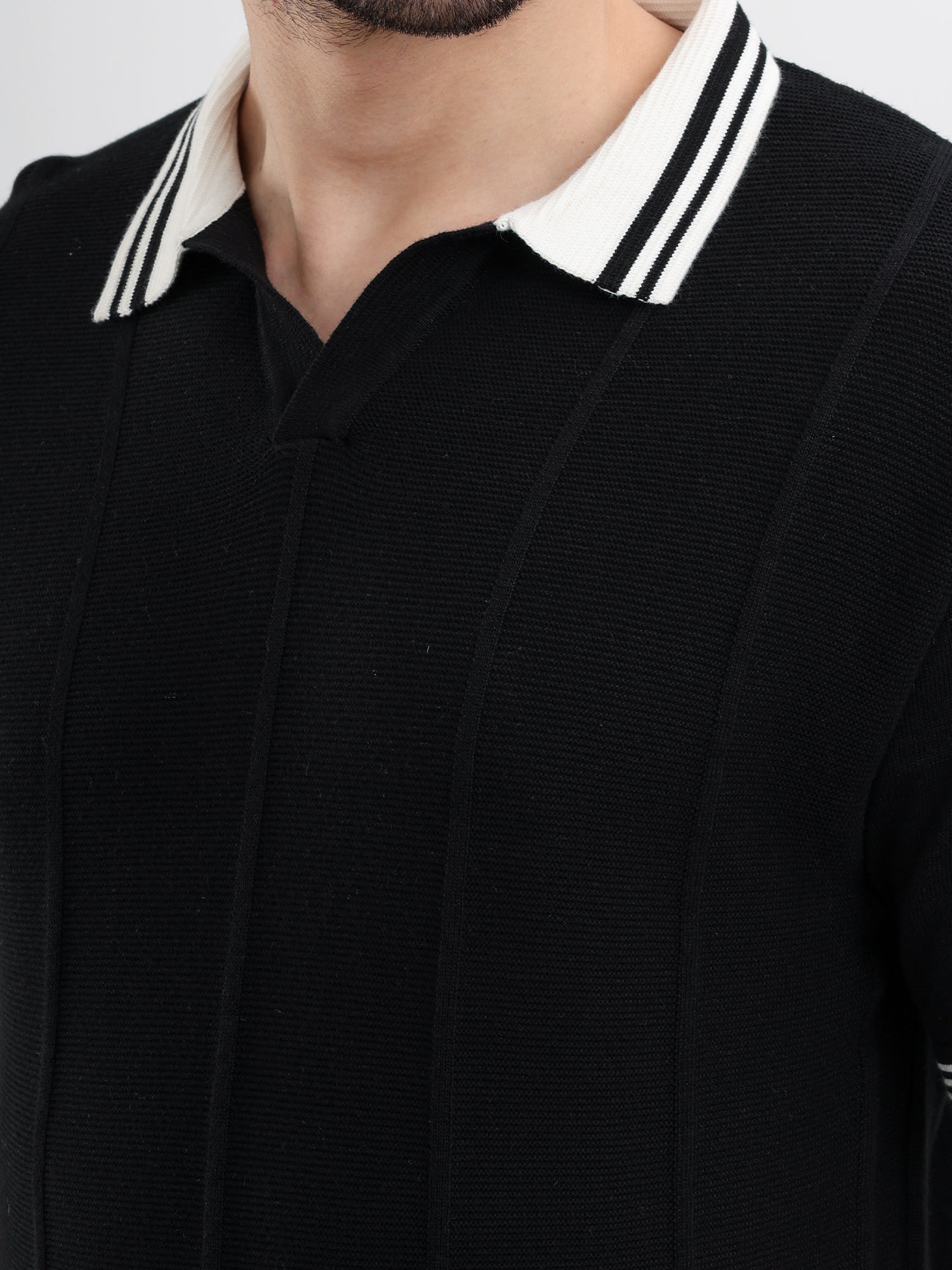 M Excess Contrast Black Knit Polo