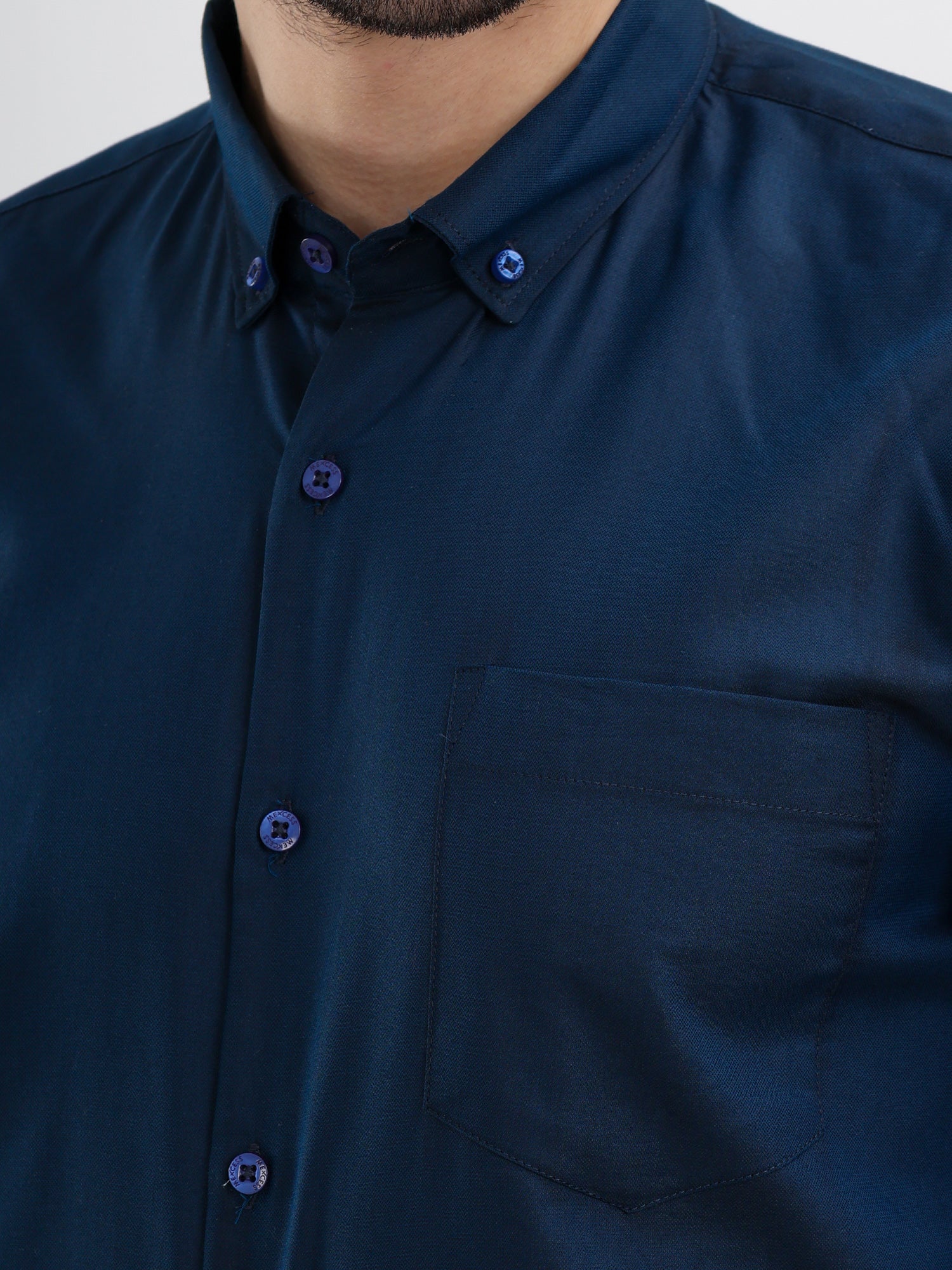 M Excess Solid Steel Blue Dress Shirt