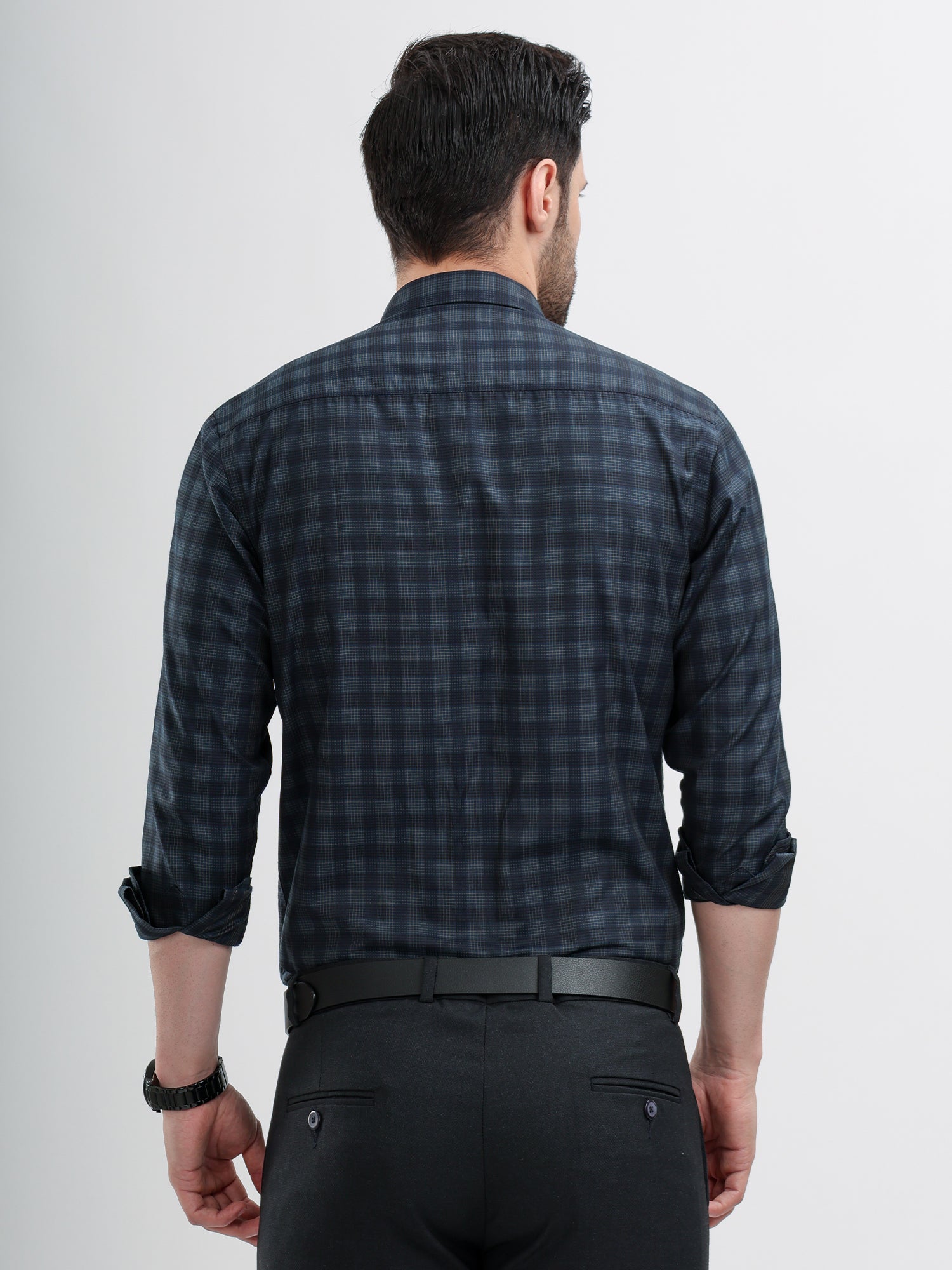 M Excess Checks Blue Dress Shirt